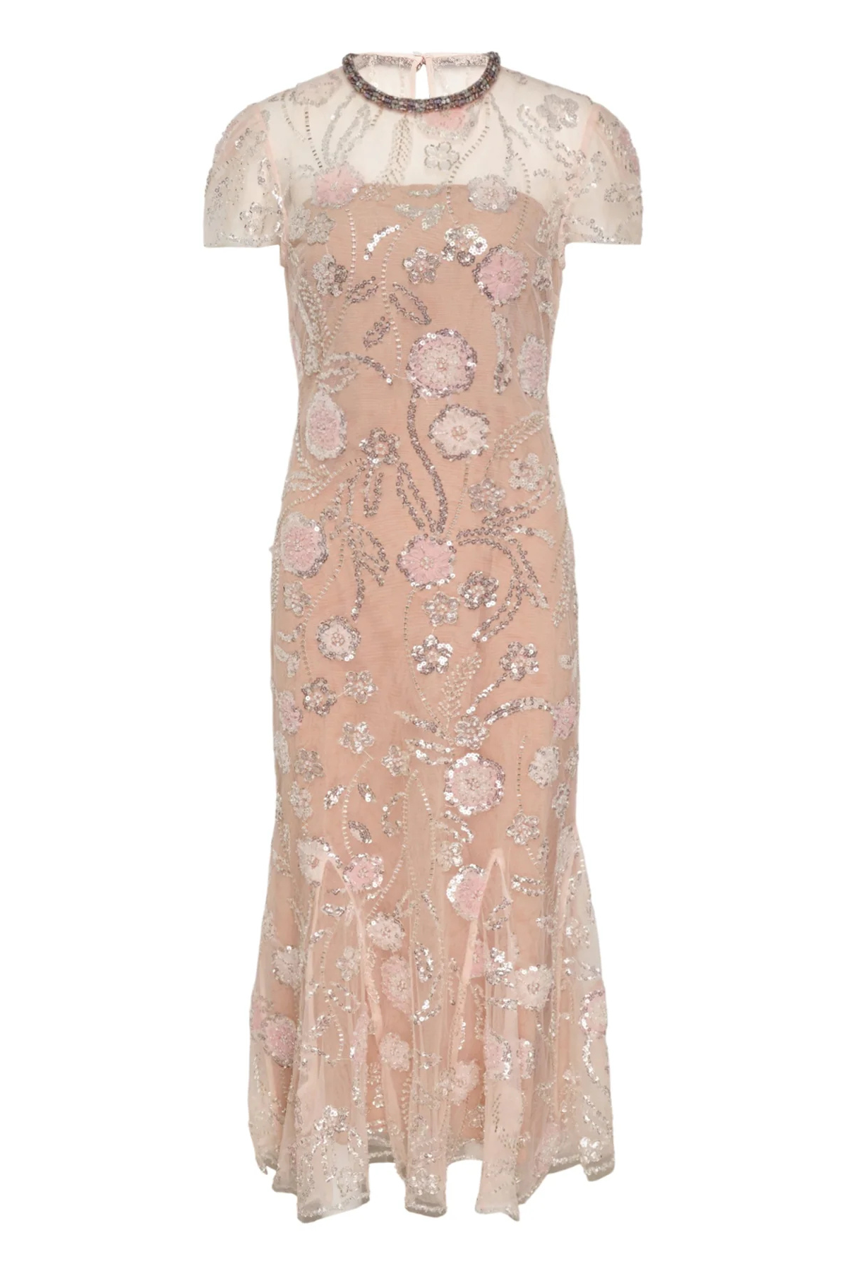 Self-Portrait Pink Flower Sequin Midi Dress - Pink