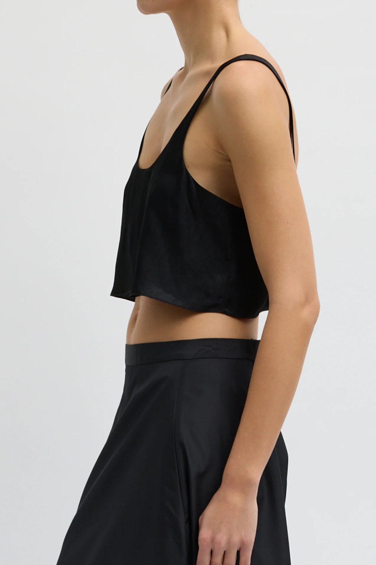 Tibi Summer Acetate Crinkle Cropped Tank - Black