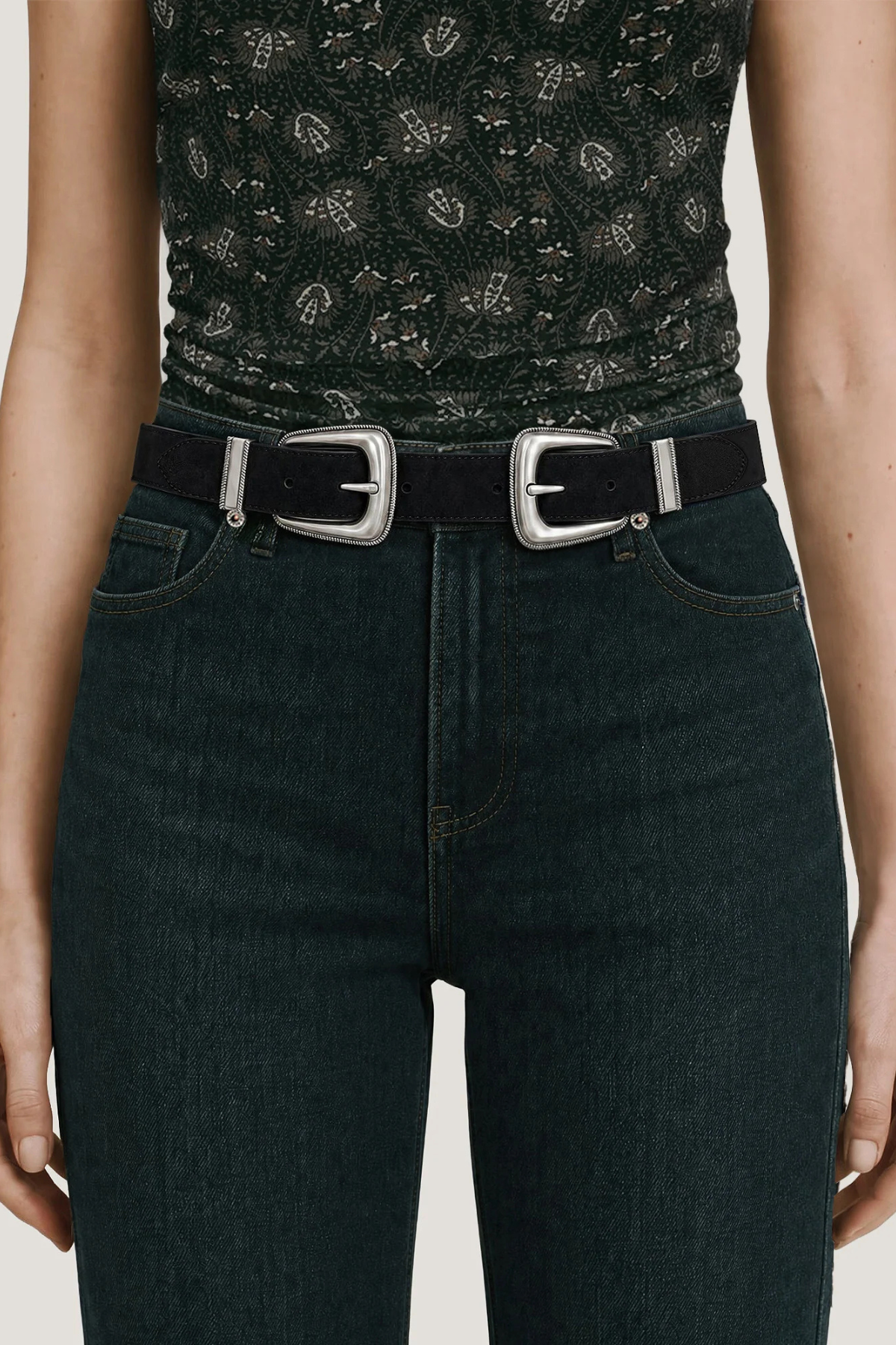 Veronica Beard Suede Double Buckle Arch Belt - Black
