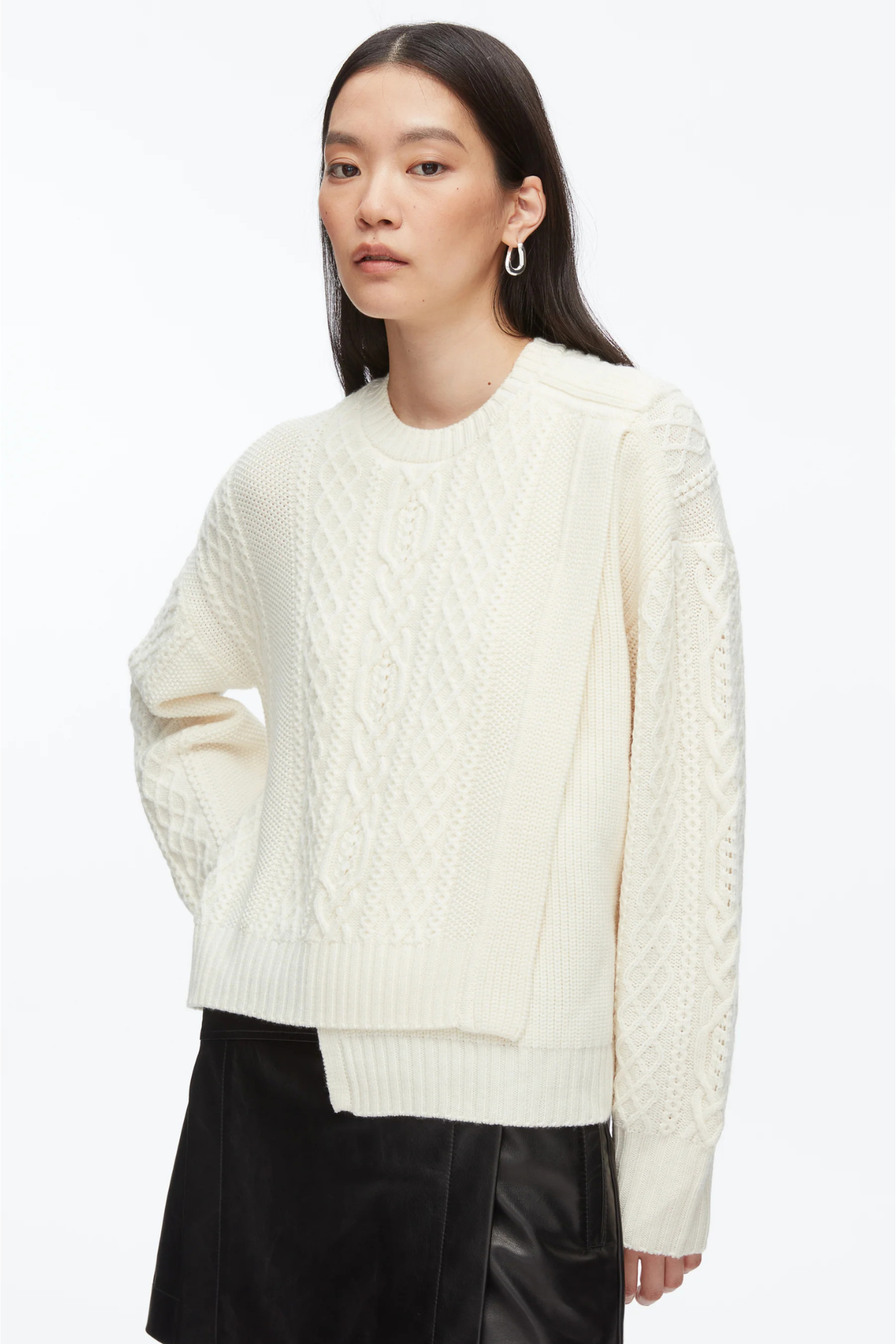 3.1 Phillip Lim Cable Mix Double Layer Crewneck