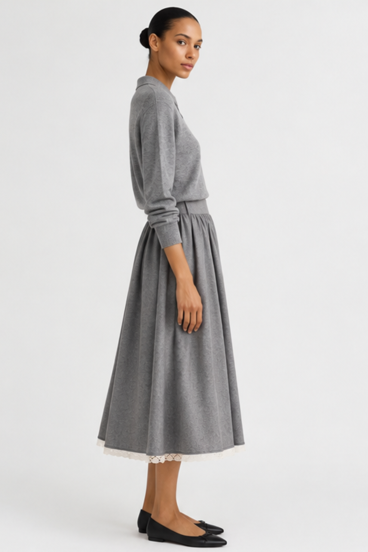 MARIA McMANUS Gathered Skirt - Grey Melange