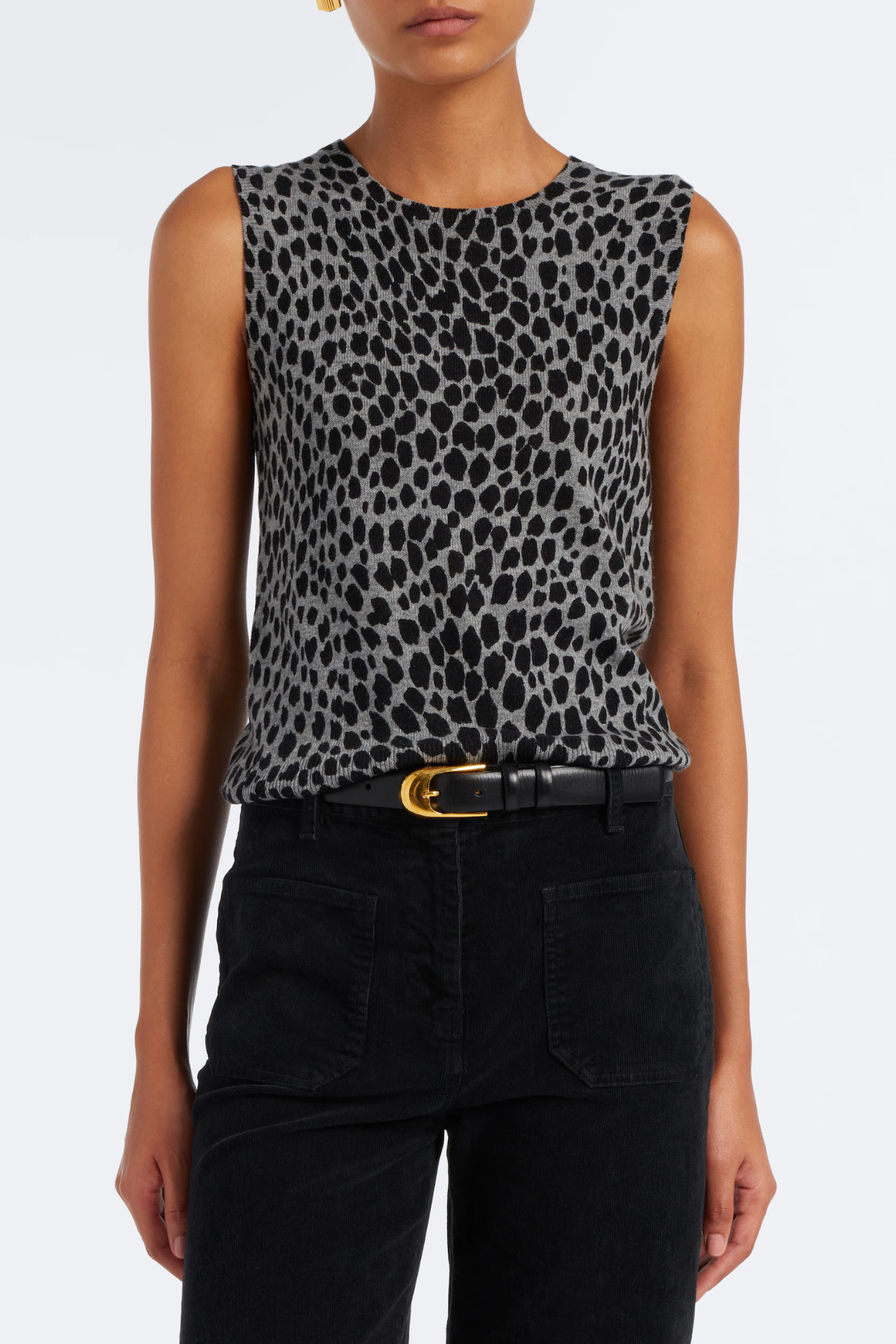 Nili Lotan Nessa Sweater Tank - Pebble Grey Heather/ Black Cheetah