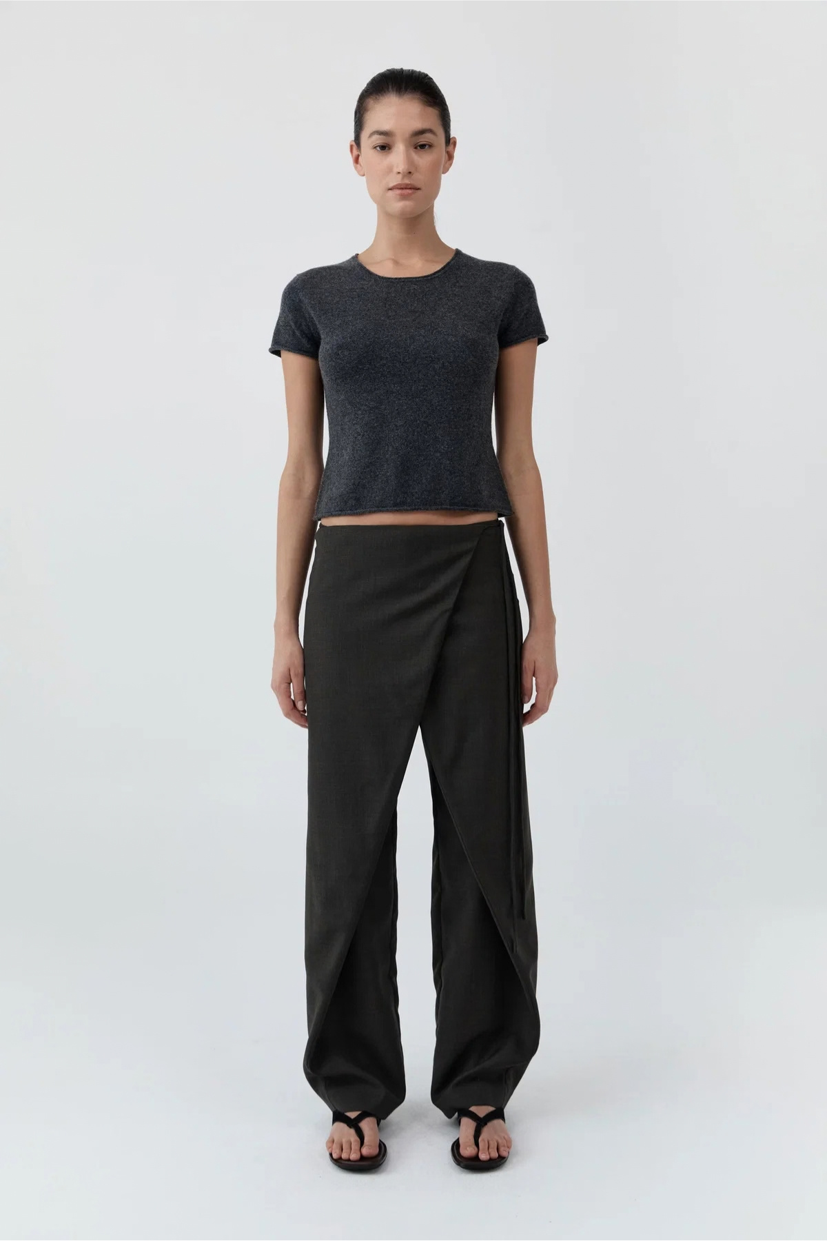 St. Agni Fine Merino Wool Baby Tee - Charcoal Melange