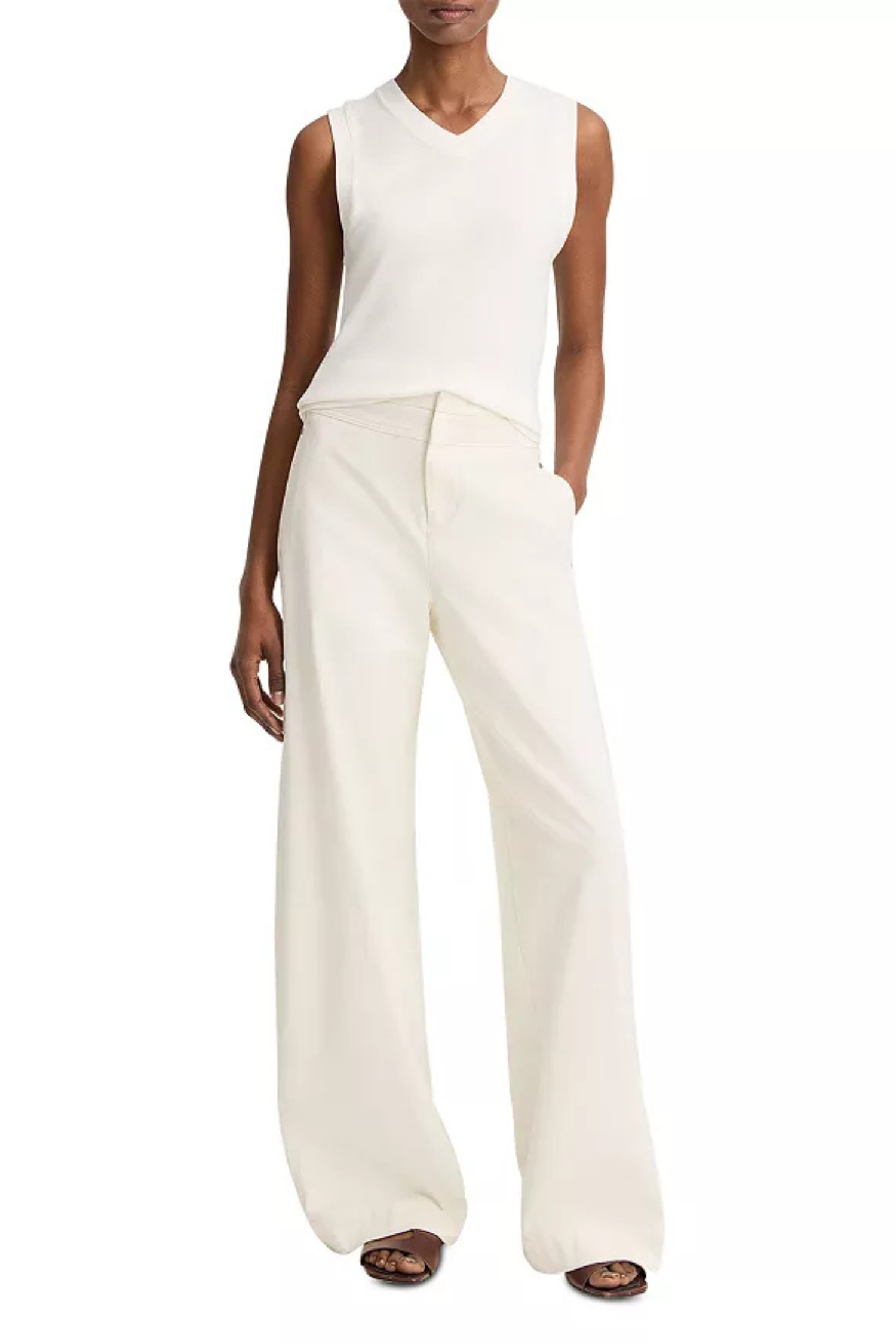 Vince High V-Neck Shell - Optic White