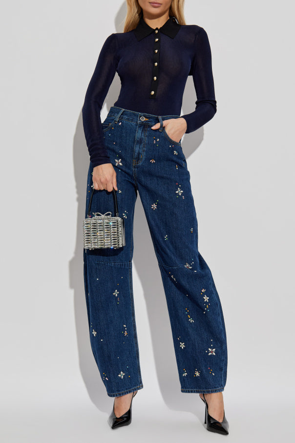 Self-Portrait Blue Embellished Barrel Jeans