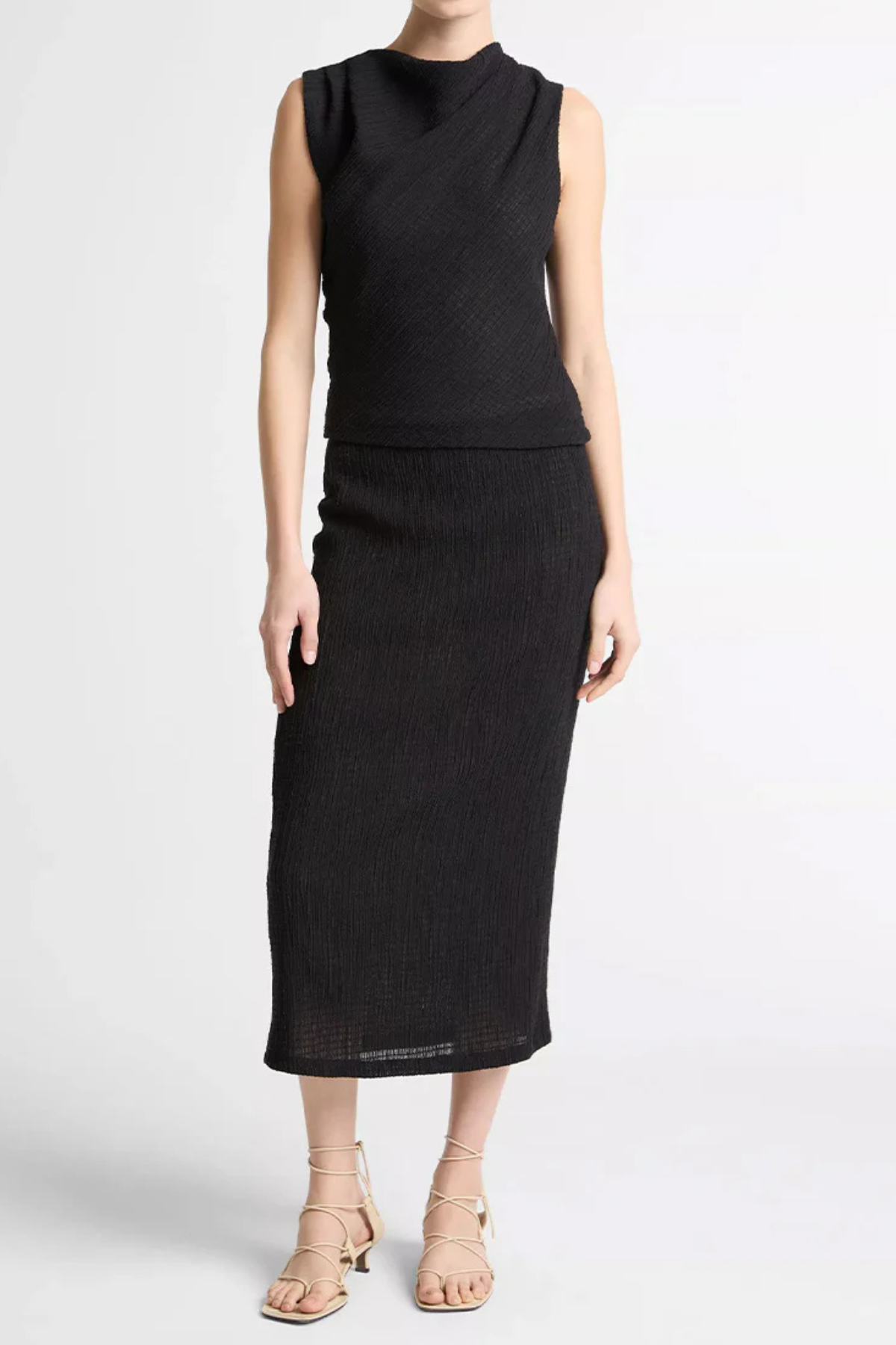 Vince Shadow Grid Cowlneck Top - Black