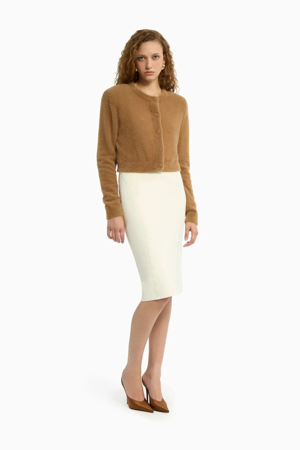 Dodiee Naomi Fuzzy Cropped Cardigan - Camel