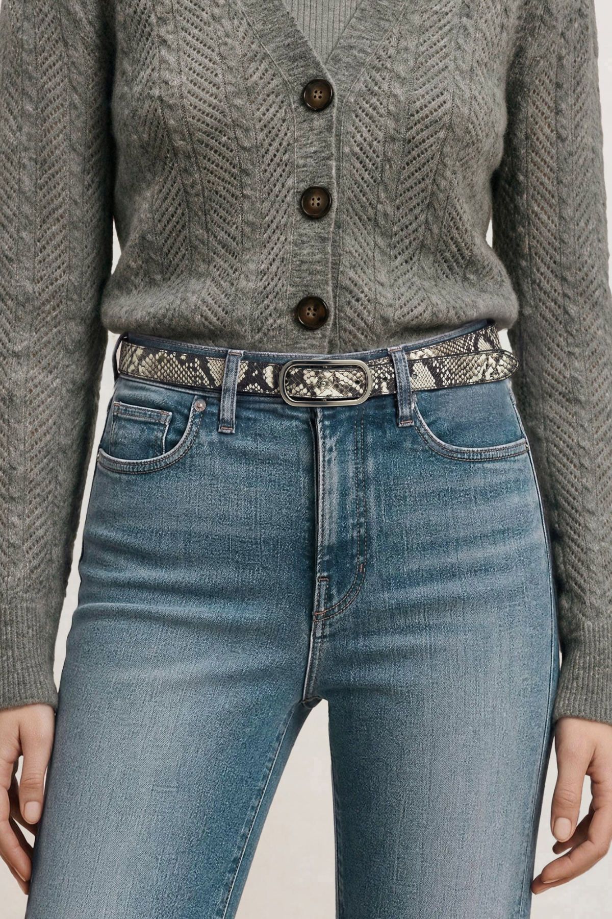 Veronica Beard Snake Embossed Loop Belt - Natural Multi