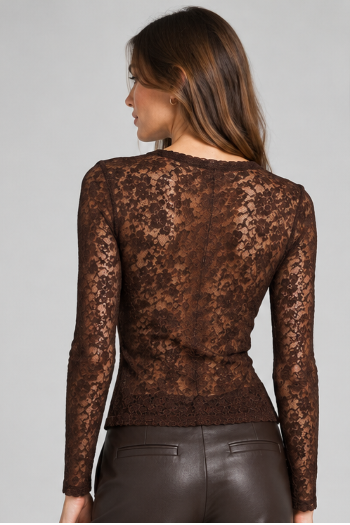 Frame The Stretch Lace Top - Mahogany
