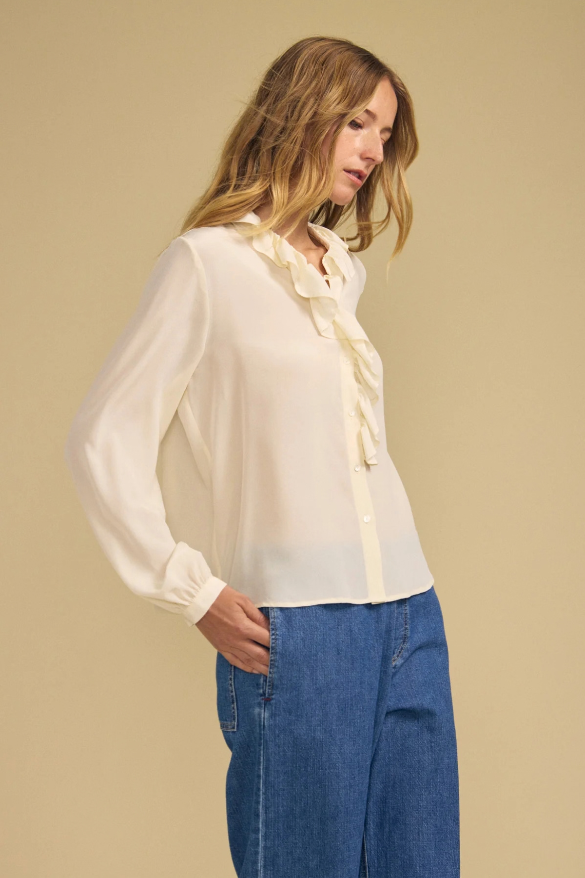 Velvet Paige Washed Silk Solid Top - Pearl