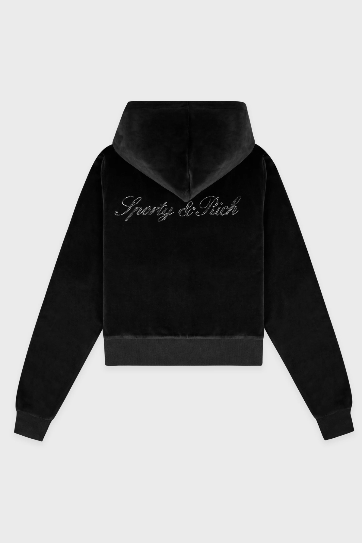 Sporty & Rich Signature Logo Krystal Zip Hoodie - Black Crystal