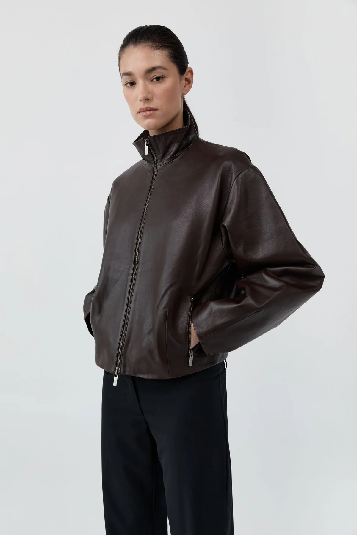 St. Agni Cocoon Zip Leather Jacket - Chocolate