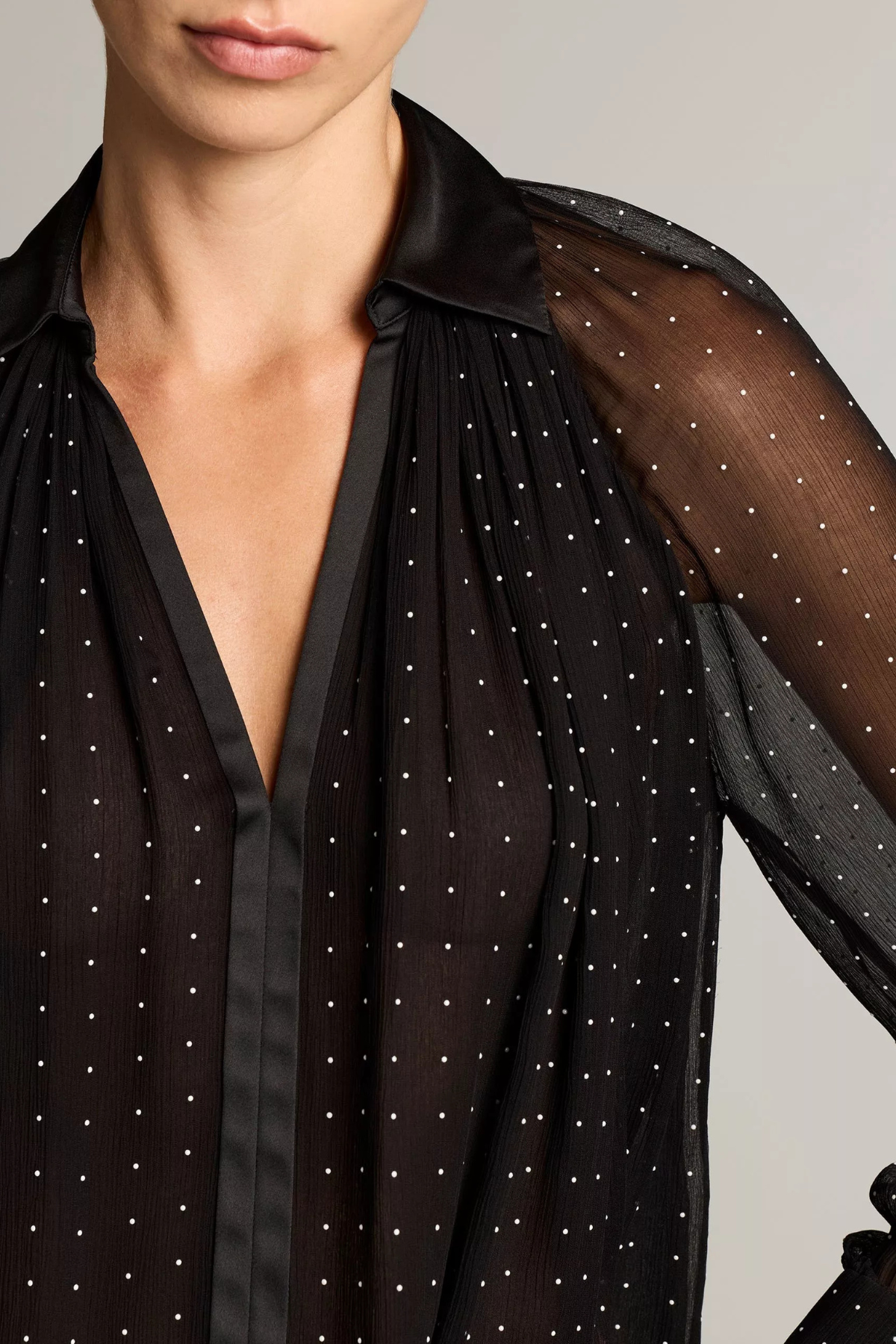 Vince Heat Set Dot Sheer Gathered Blouse - Black