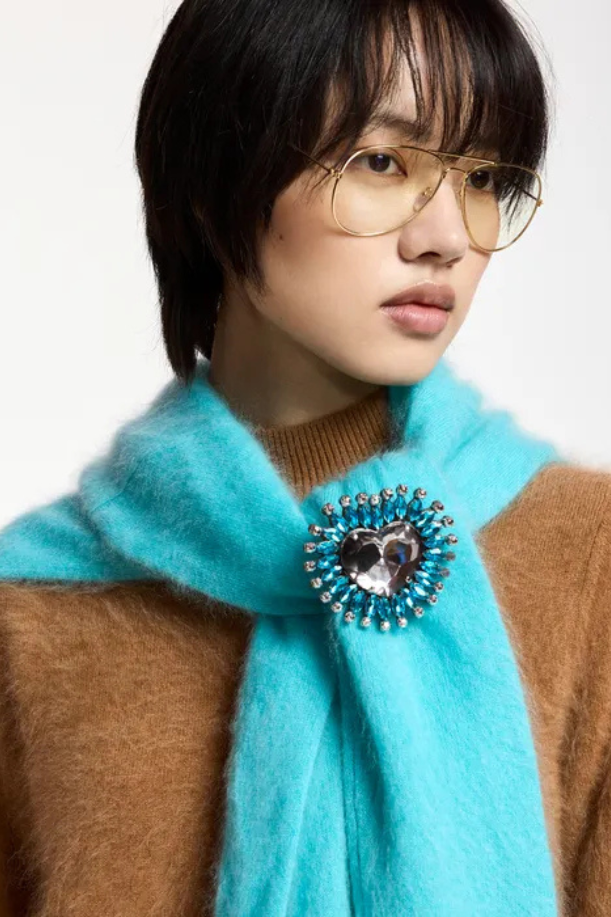 Essentiel Antwerp Koeur Heart Shaped Rhinestone Brooch - Blue/Grey