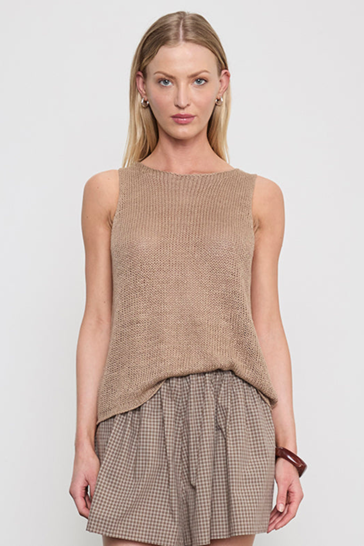 Enza Costa Linen Open Knit Tank - Flax