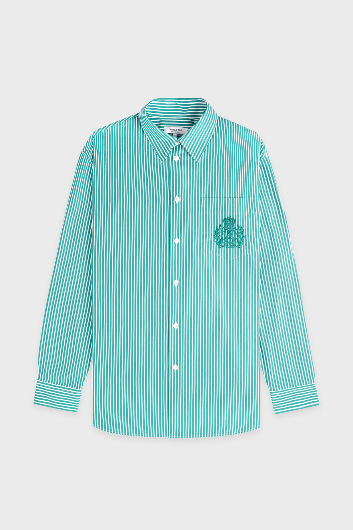 Sporty & Rich NY Crest Oversized Shirt - Amalfi Green Striped