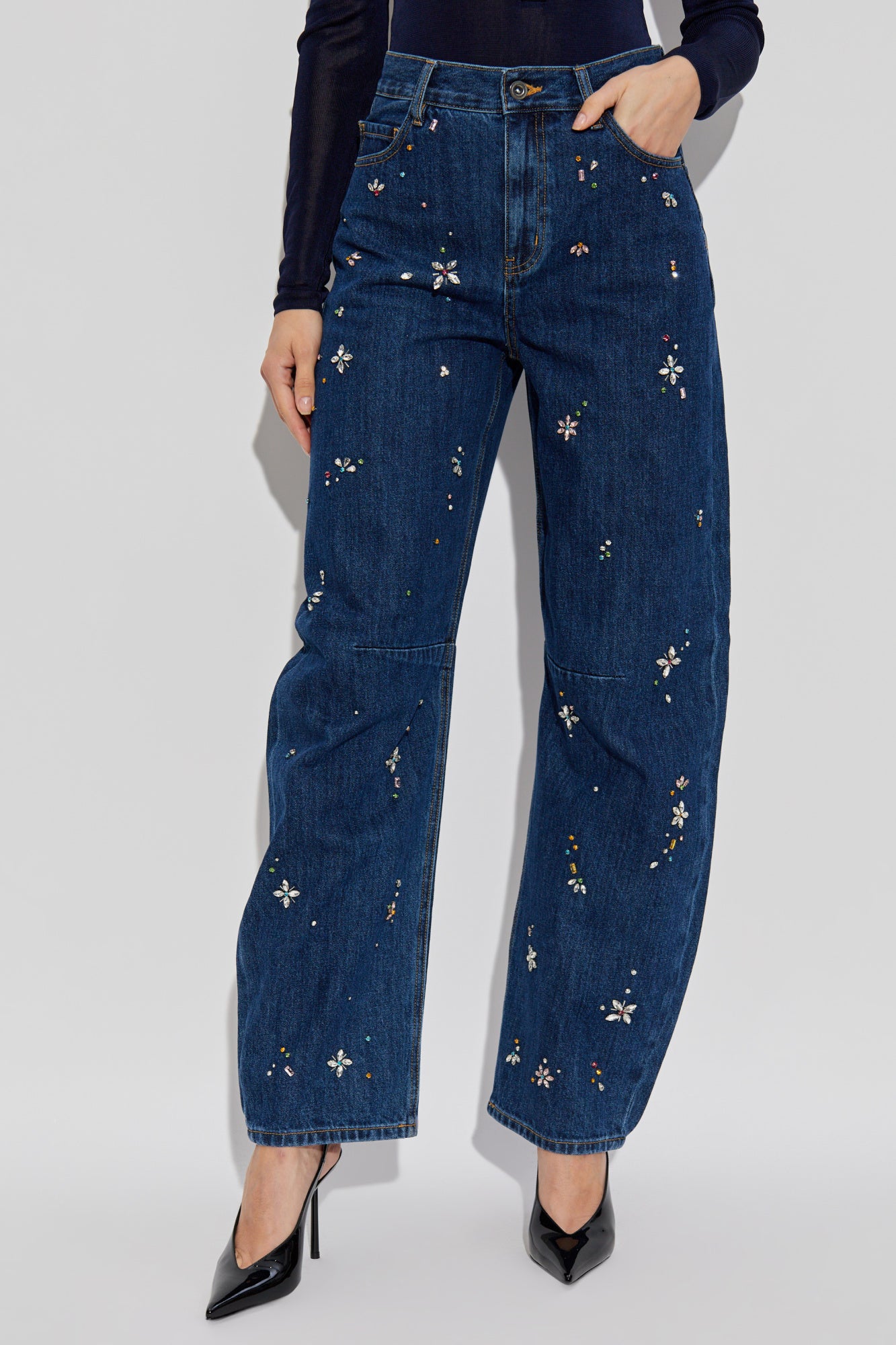 Self-Portrait Blue Embellished Barrel Jeans