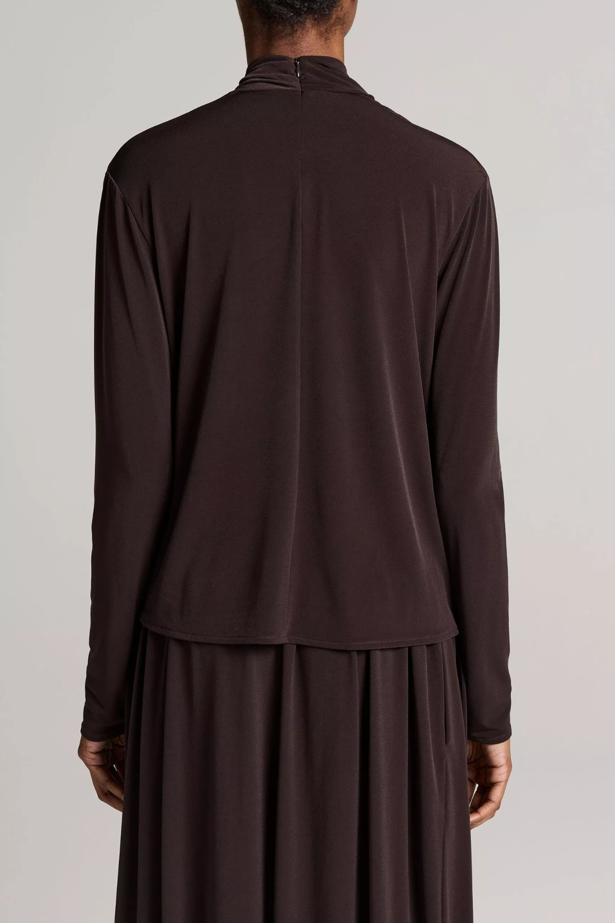 Vince Long Sleeve Draped Cowlneck Blouse - Smoked Truffle