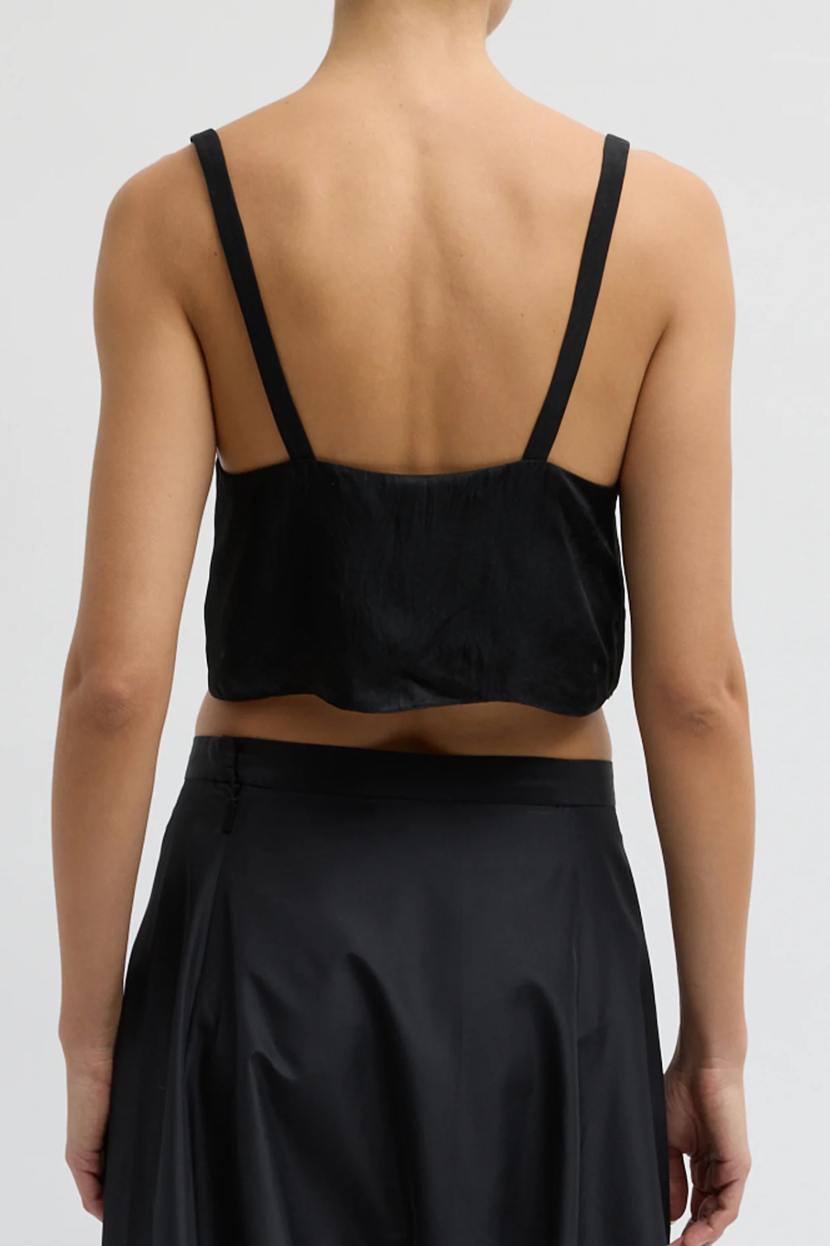 Tibi Summer Acetate Crinkle Cropped Tank - Black