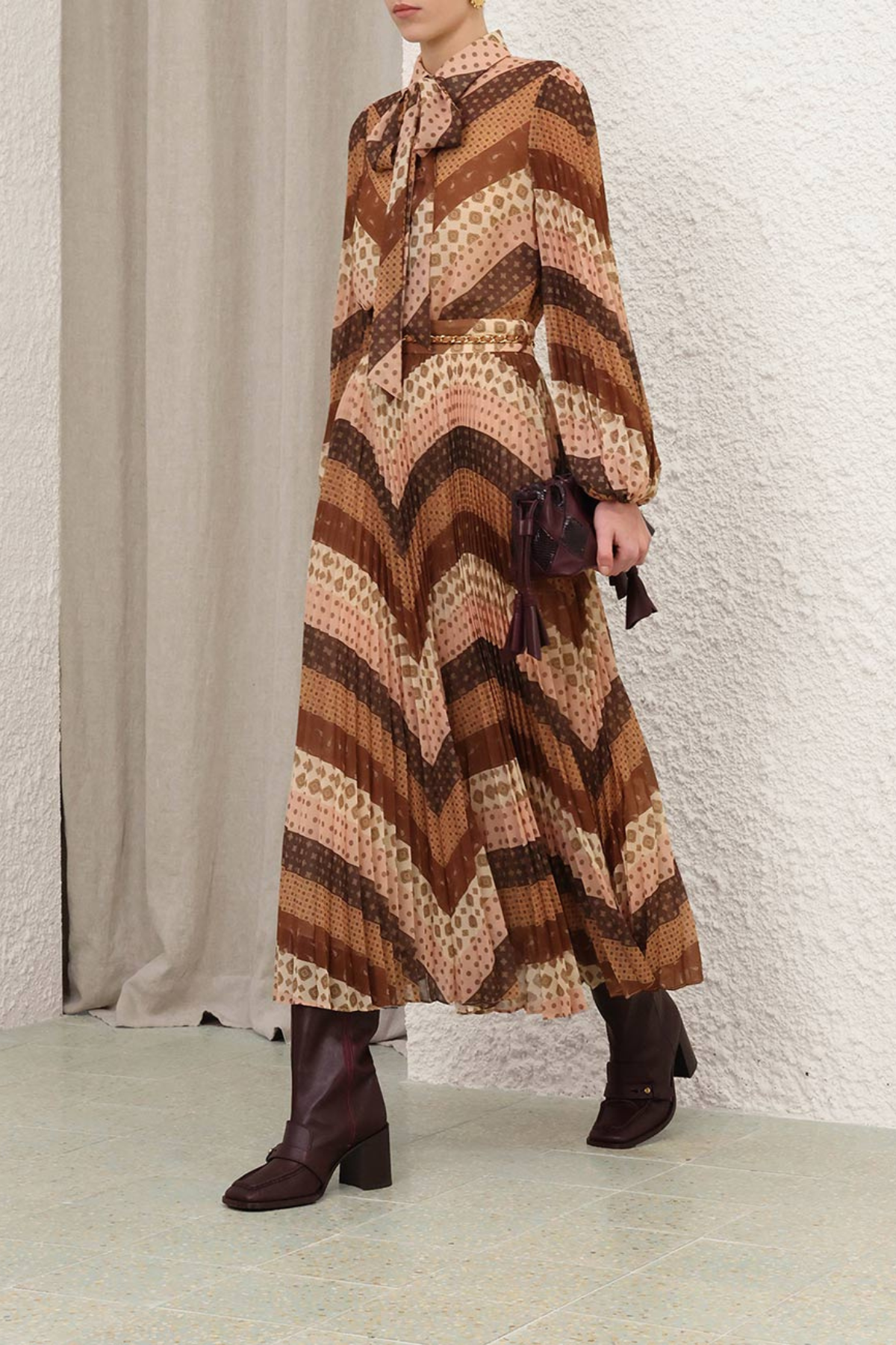 Zimmermann Sunray Pleated Skirt - Chevron Chocolate