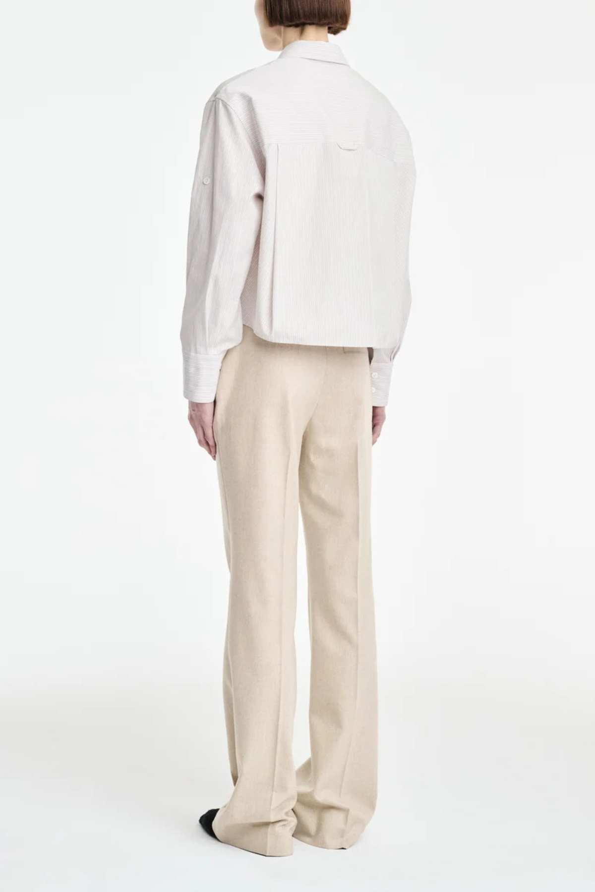MARIA McMANUS Button Sleeve Crop Shirt - Smoke Stripe
