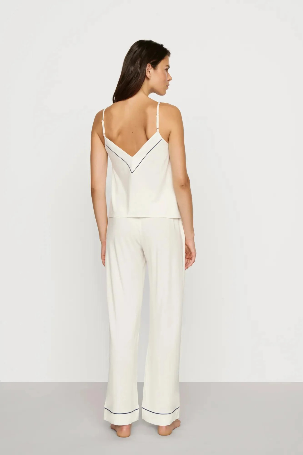 Eberjey Gisele V Neck Cami & Pant PJ Set - Ivory/ Navy