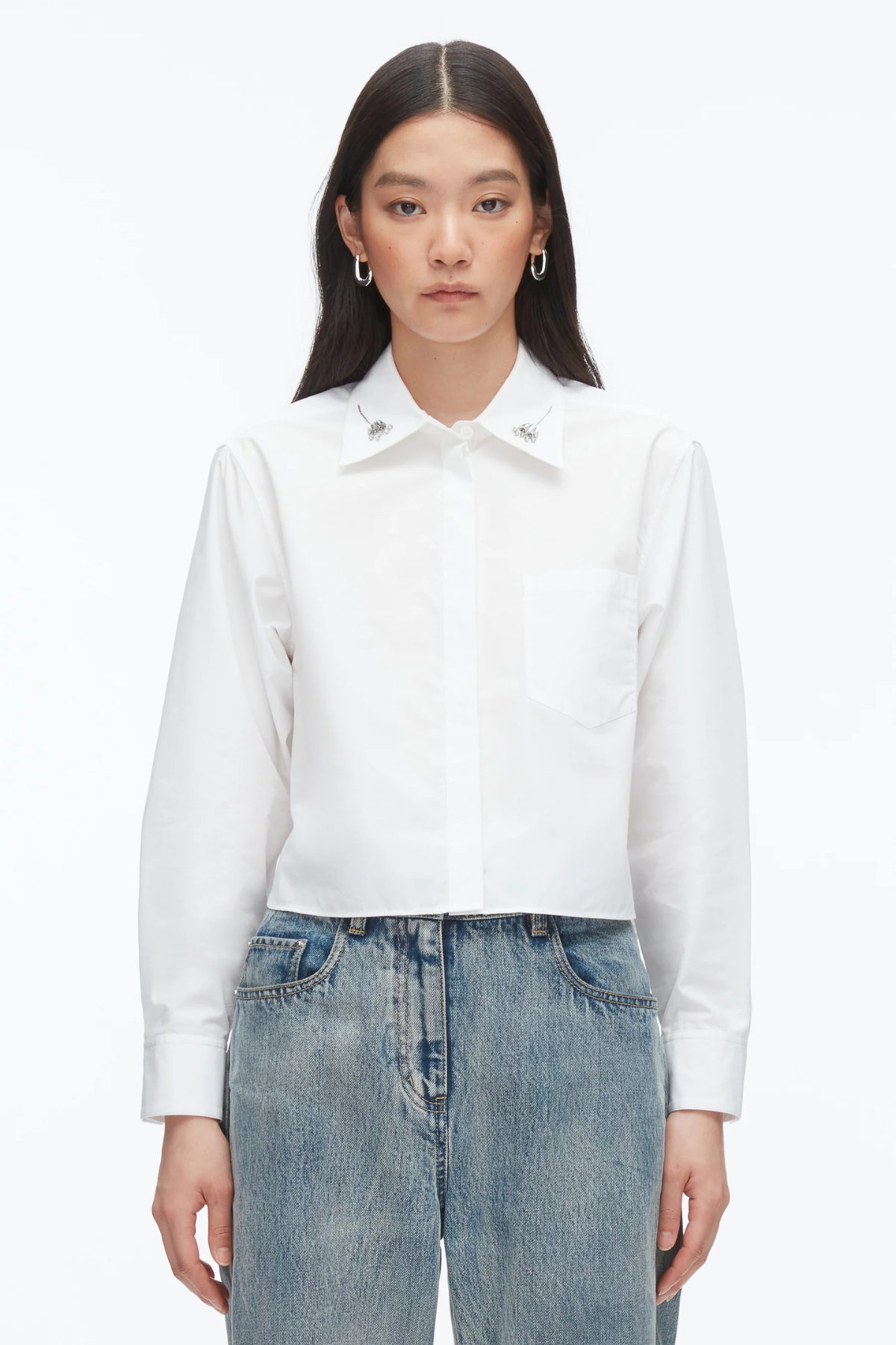 3.1 Phillip Lim Cropped Shirt with Embroidered Collar