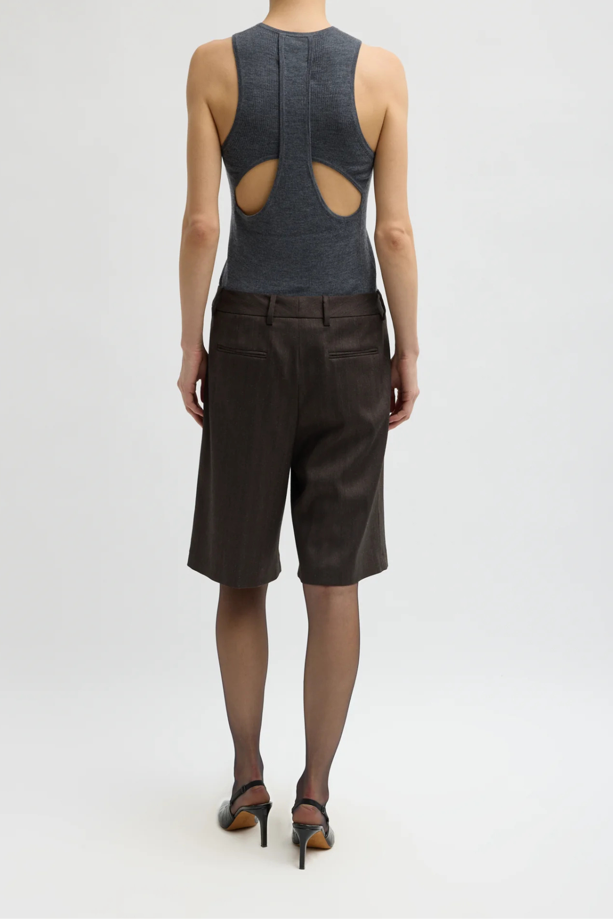 Tibi Herringbone Suiting Short - Brown Multi