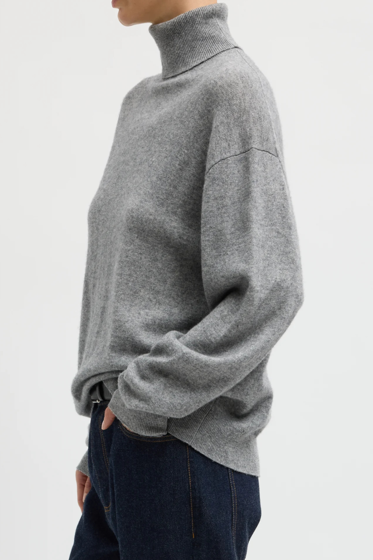 Tibi Washable Cashmere Turtleneck Sweater - Heather Grey