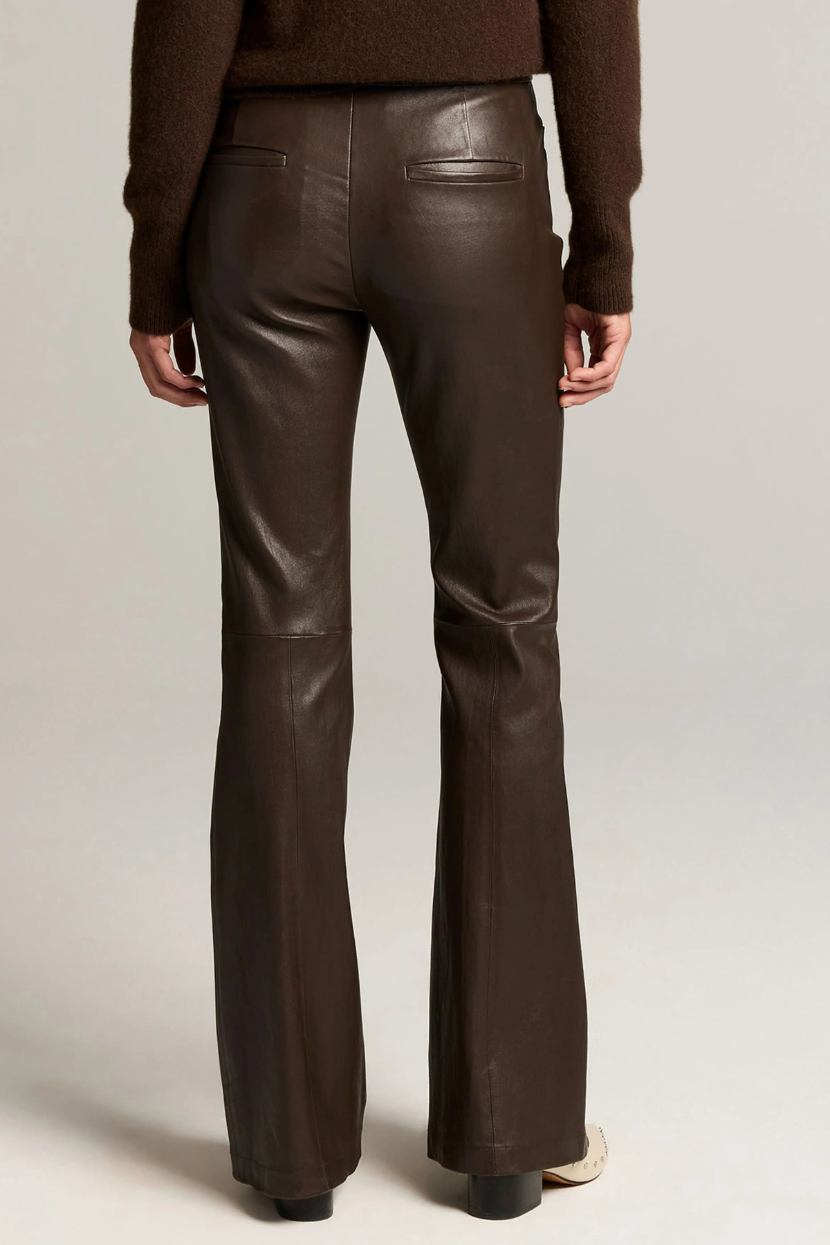 Vince Mid Rise Stretch Leather Flare Pant - Smoked Truffle