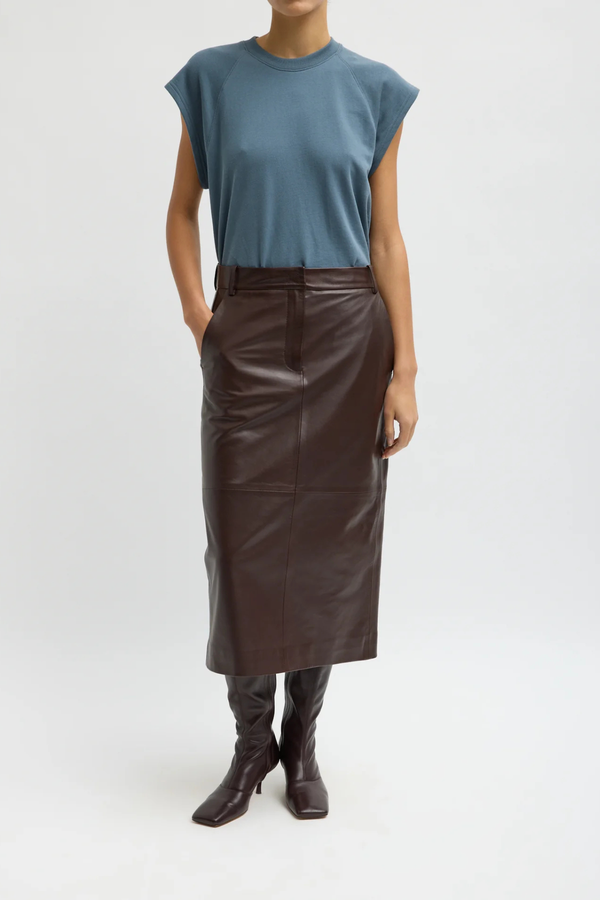 Tibi Light Weight Sweashirting Sleeveless Easy Top - Blue Grey