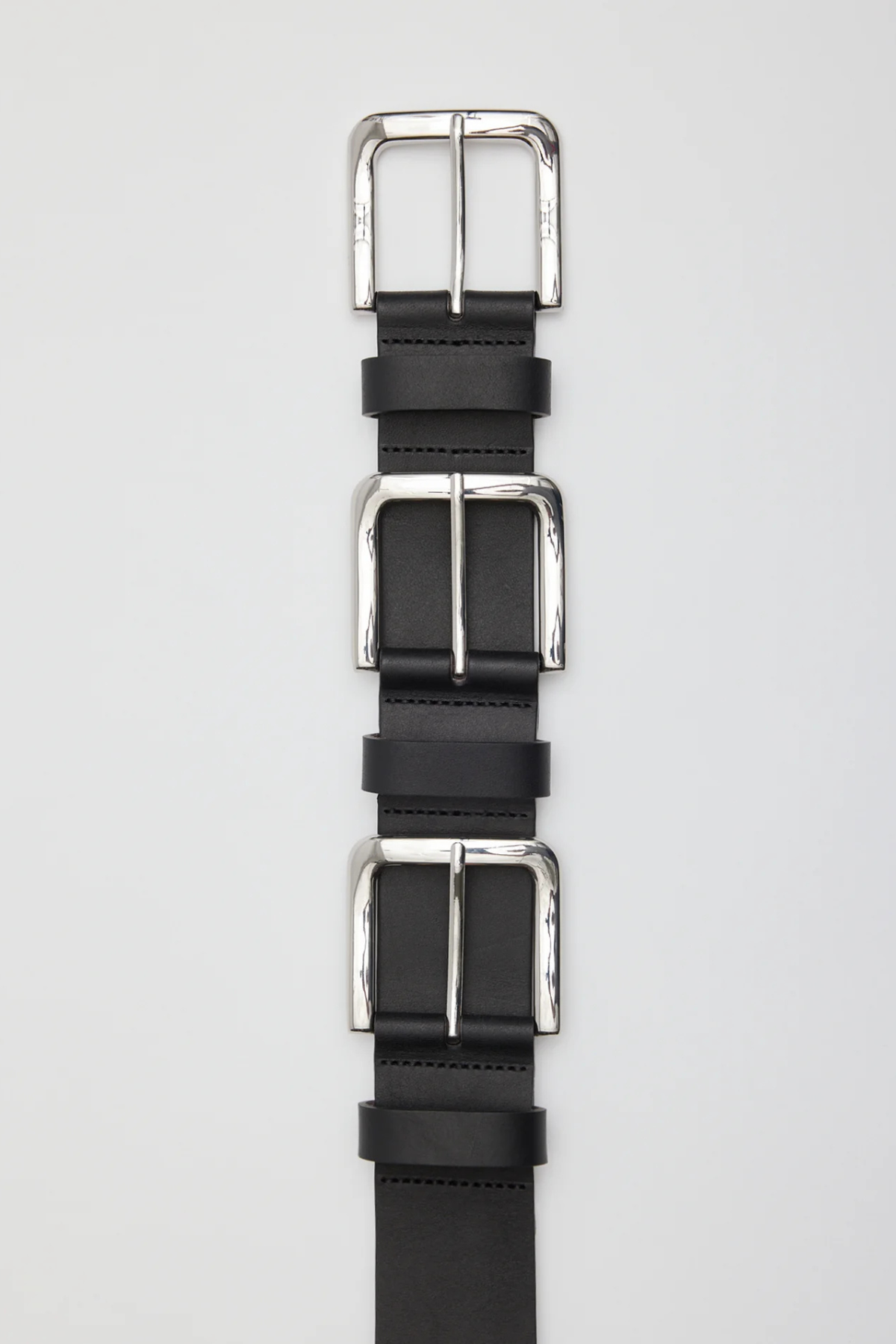 Tibi Triple Buckle Arthur Leather Belt - Black