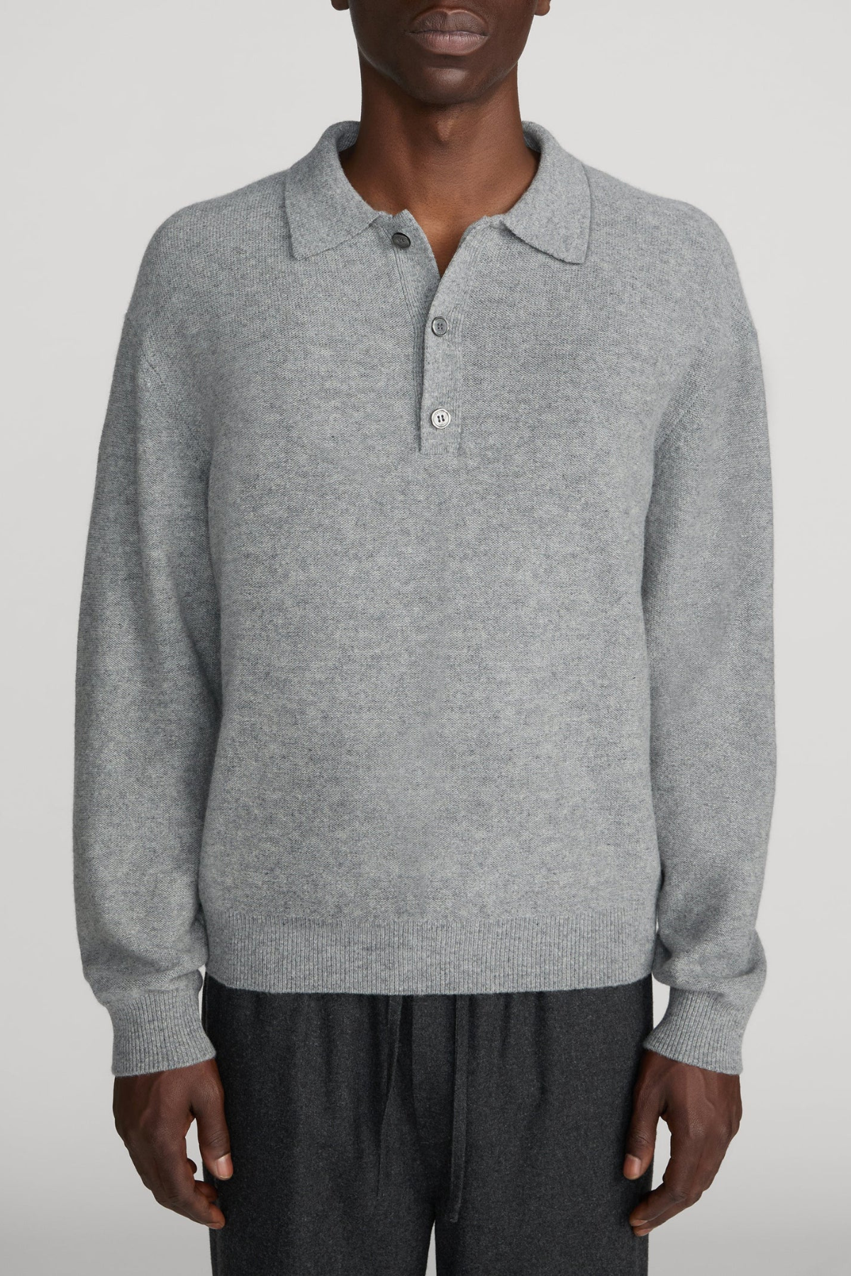 Frame Men's Boiled Wool Polo Sweater - Grey Melange