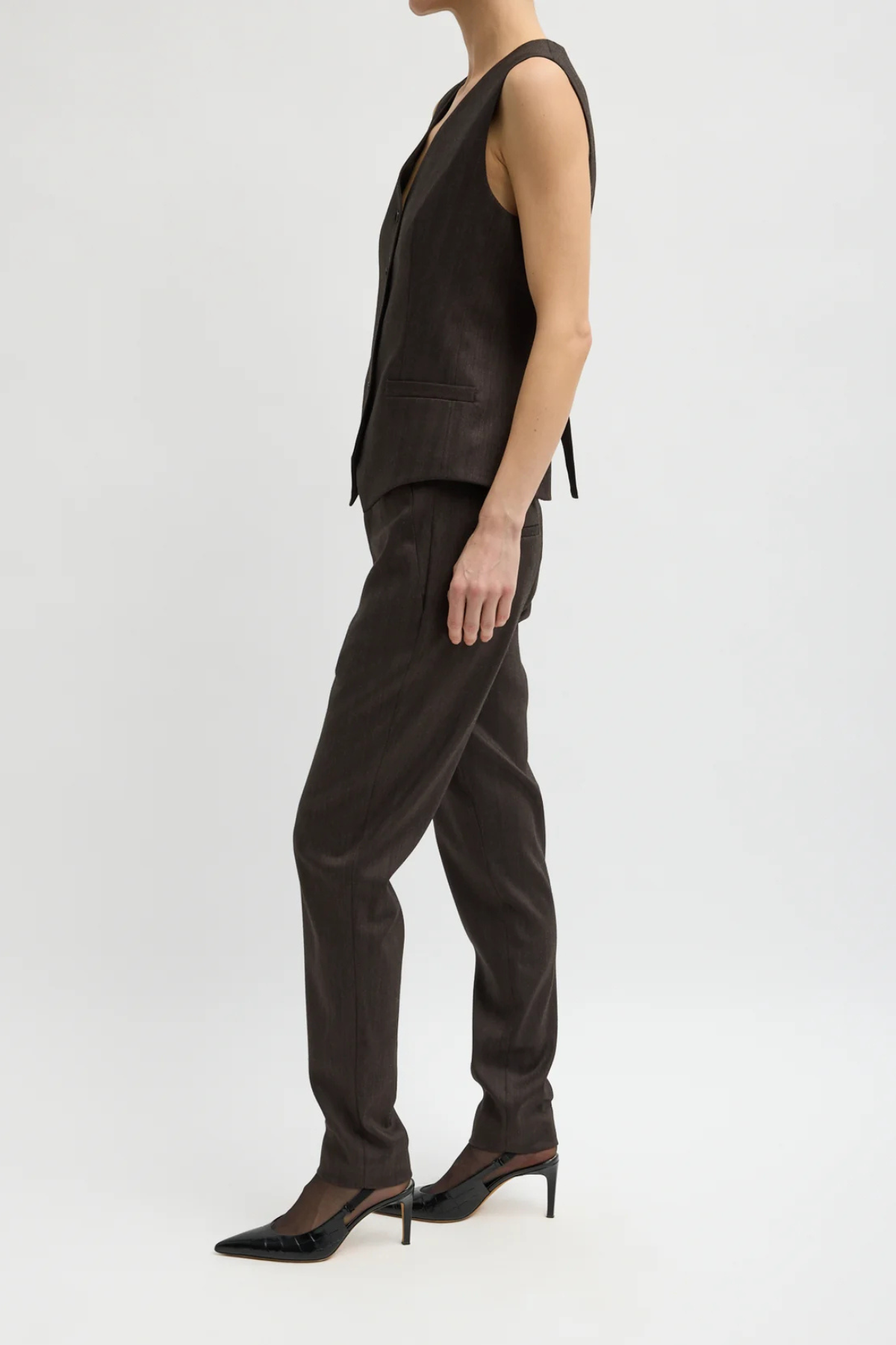 Tibi Herringbone Suiting Vest - Brown Multi