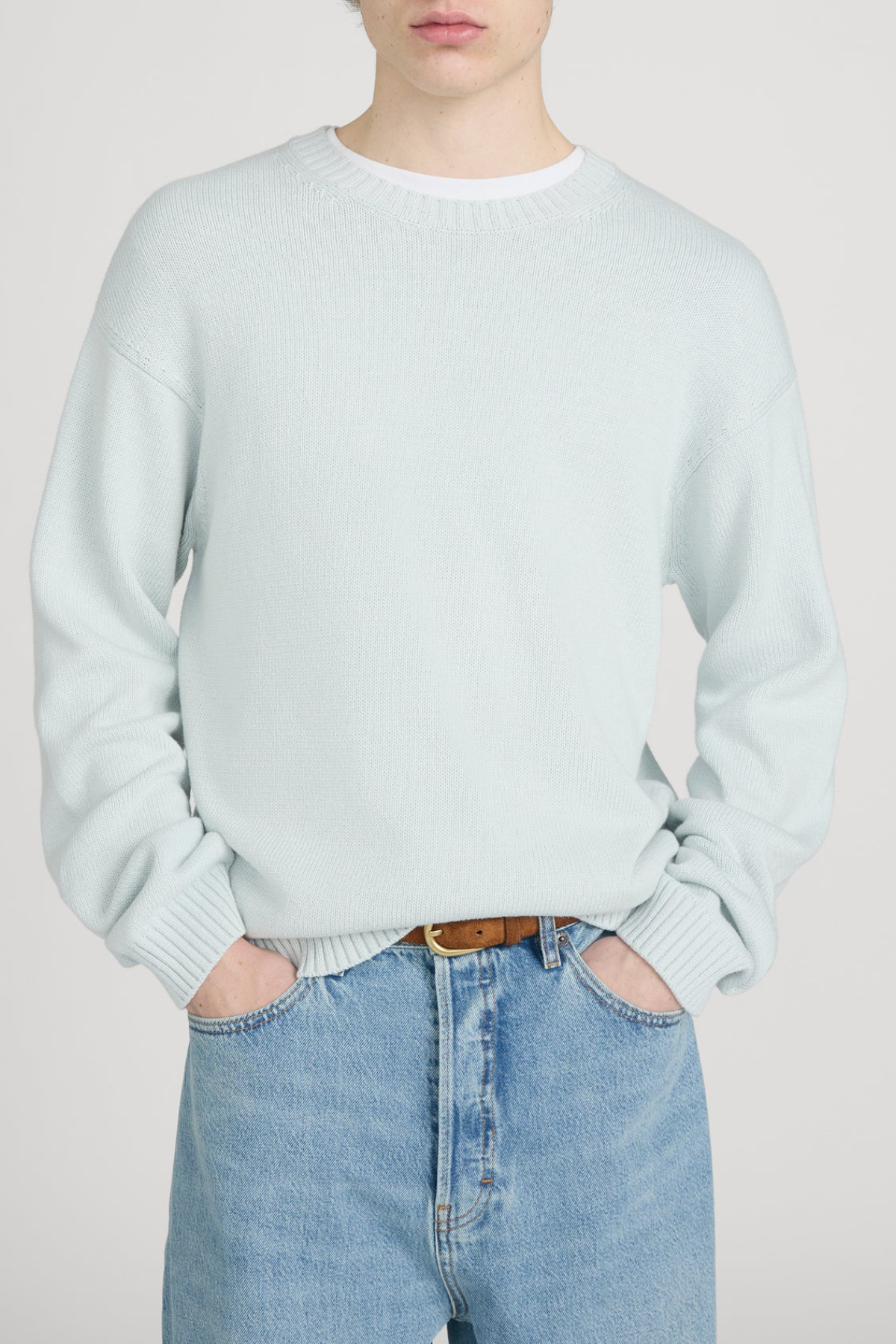 Frame Men's Cotton Silk Crewneck Sweater - Pale Blue