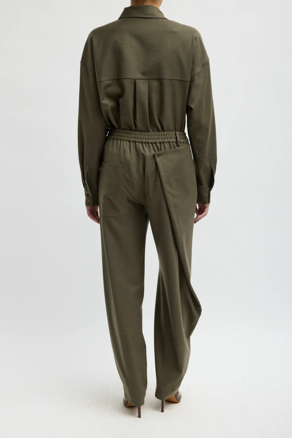 Tibi Cozy Flannel Side Drape Pant - Army Green