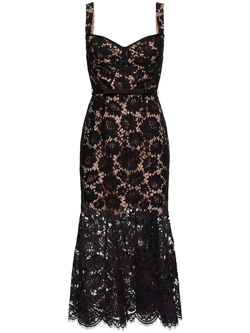 Self-Portrait Black Fine Lace Midi Dress