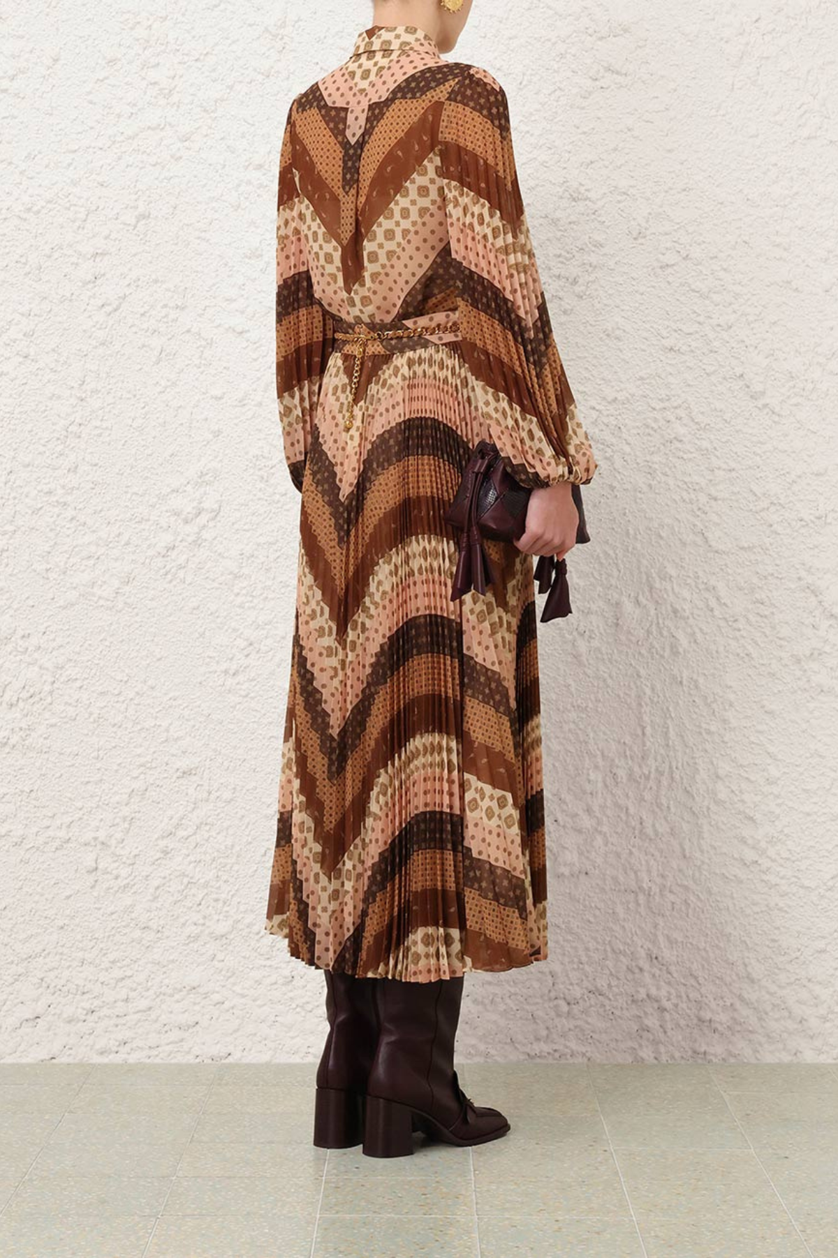 Zimmermann Sunray Collard Shirt - Chevron Chocolate