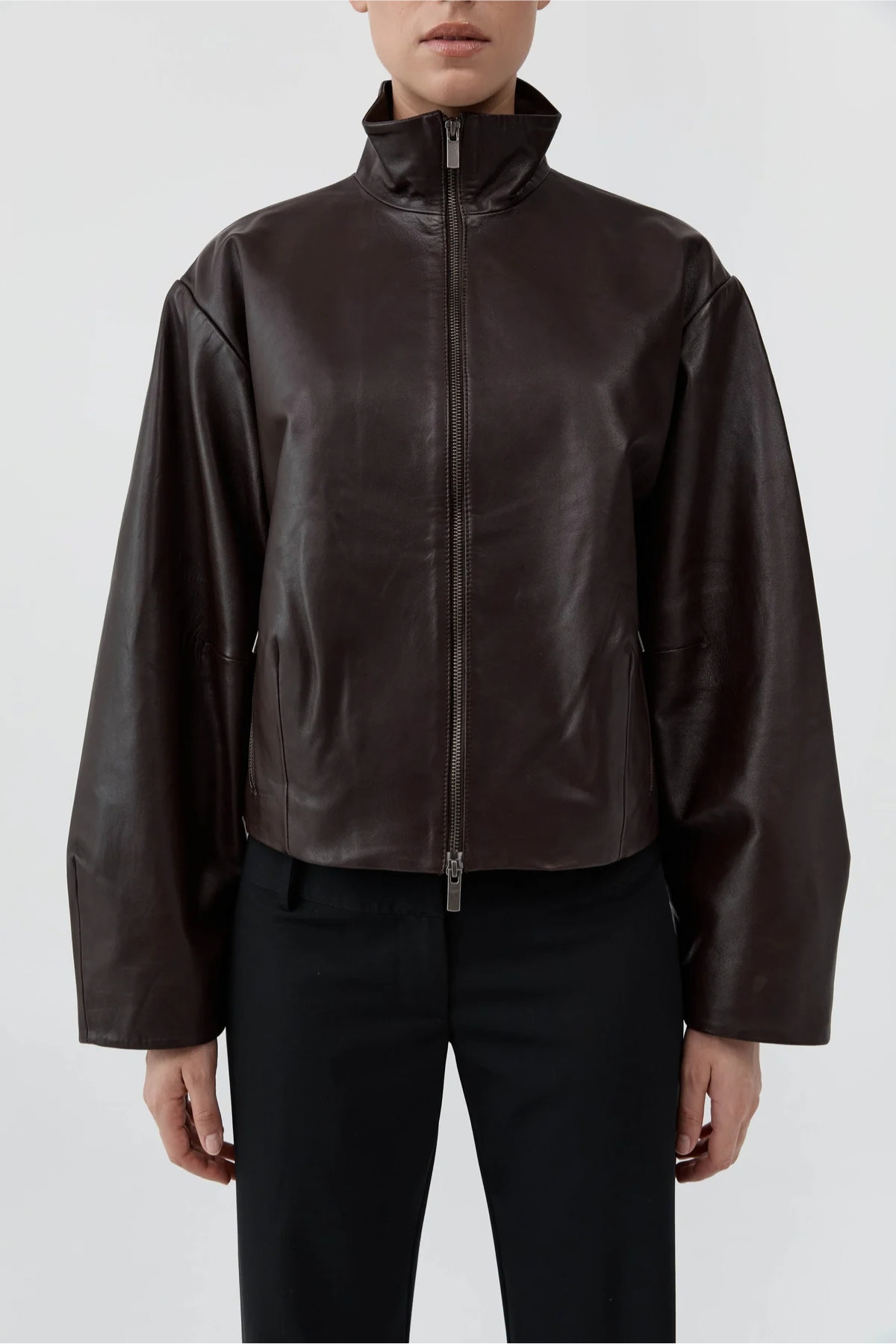 St. Agni Cocoon Zip Leather Jacket - Chocolate