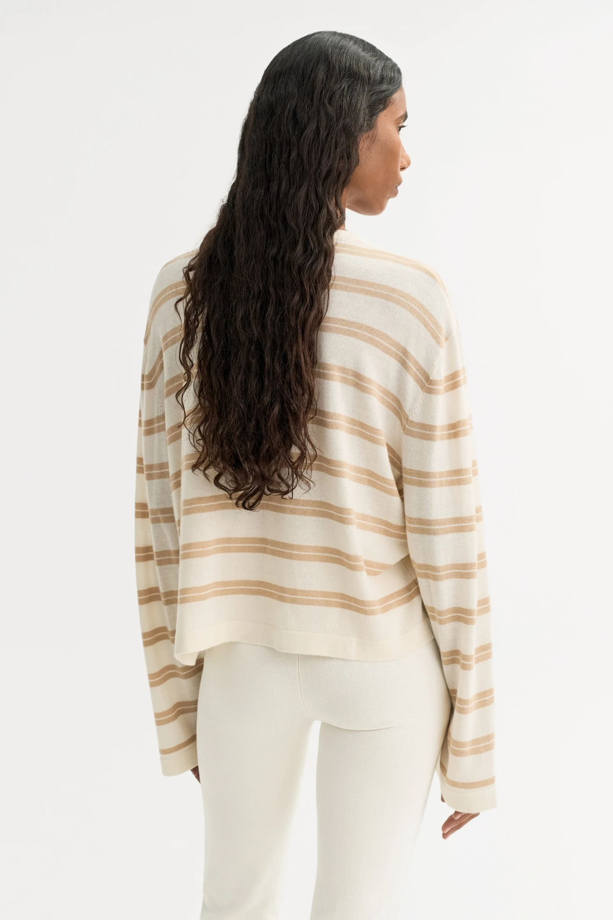 Soft Goat Fine Knit Striped Crewneck