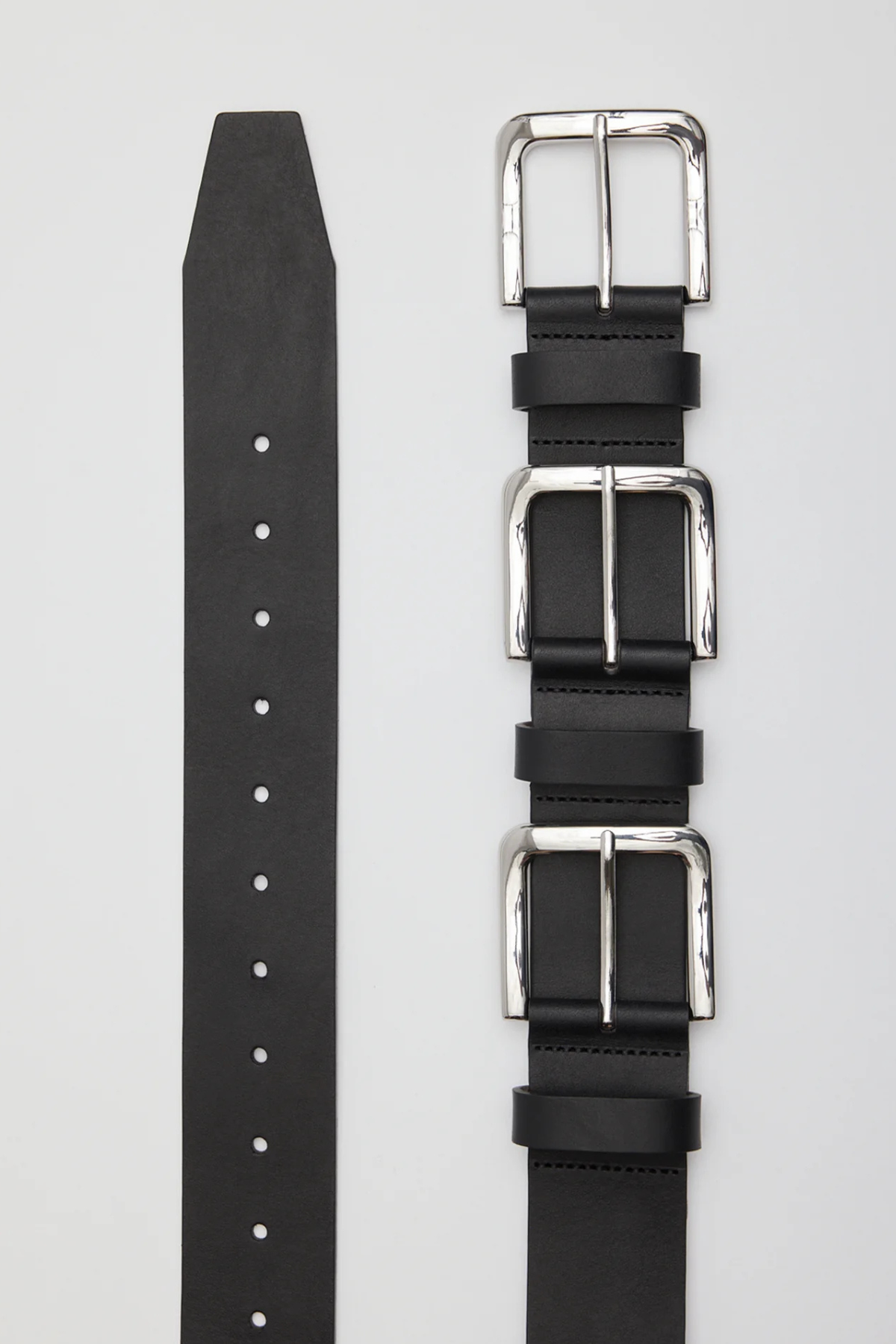 Tibi Triple Buckle Arthur Leather Belt - Black