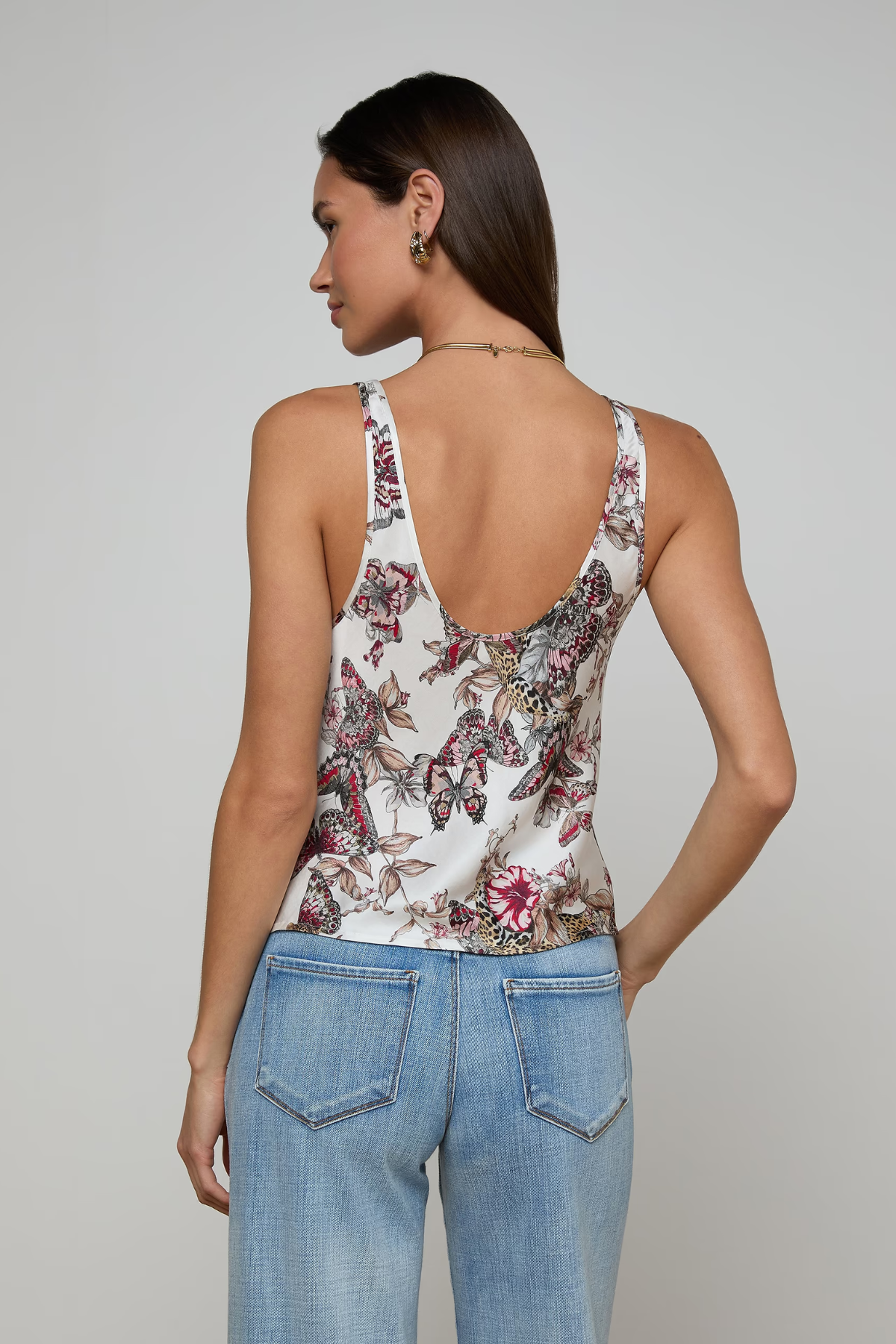 L’AGENCE Eddie Tank Top - White Multi Small Butterfly Jungle