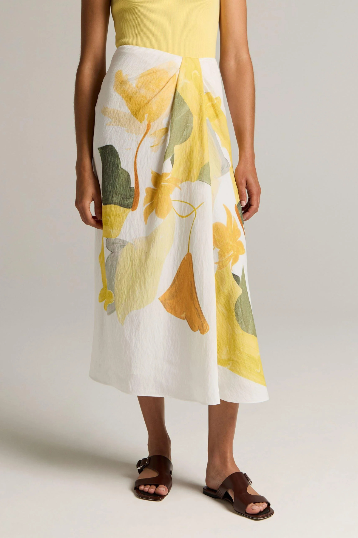 Vince Painted Abstract Draped Skirt - Off White/ Sun