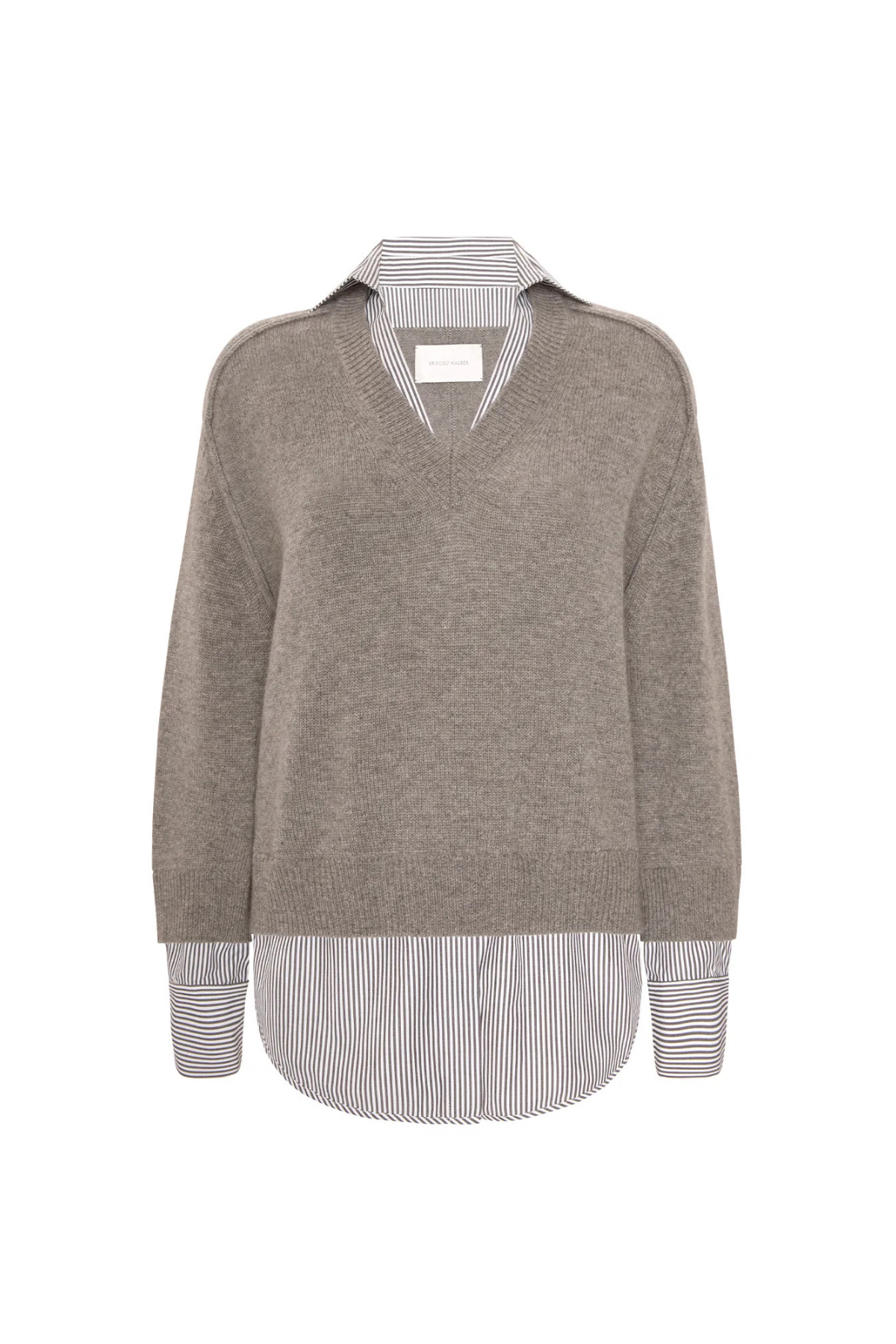 Brochu Walker The Looker V-Neck Printed Layered Pullover - Otter Melange With Flint