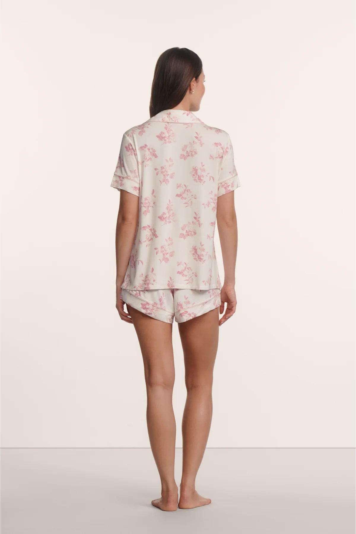 Eberjey Gisele Printed Relaxed Short PJ Set - Rose Garden Cameo Pink/ Pale Pink