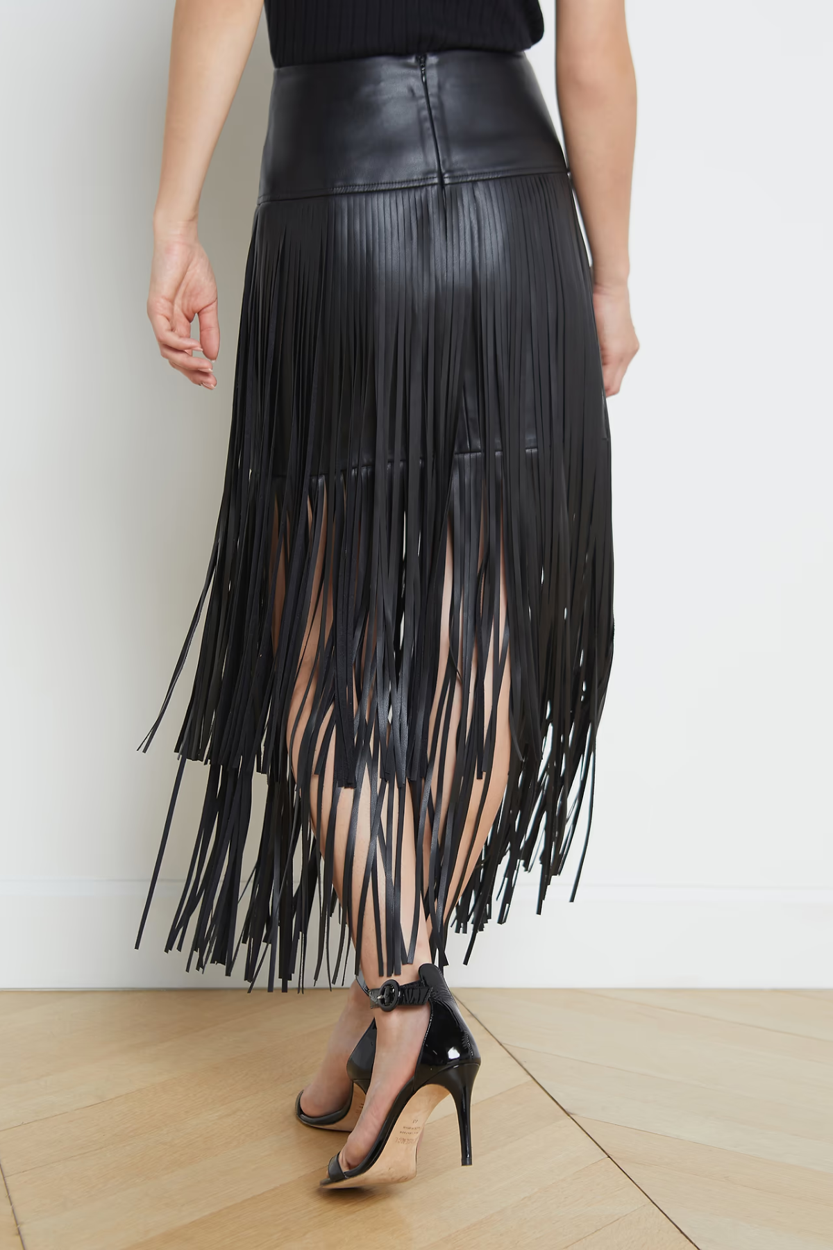 L’AGENCE Karoline Maxi Fringe Skirt - Black