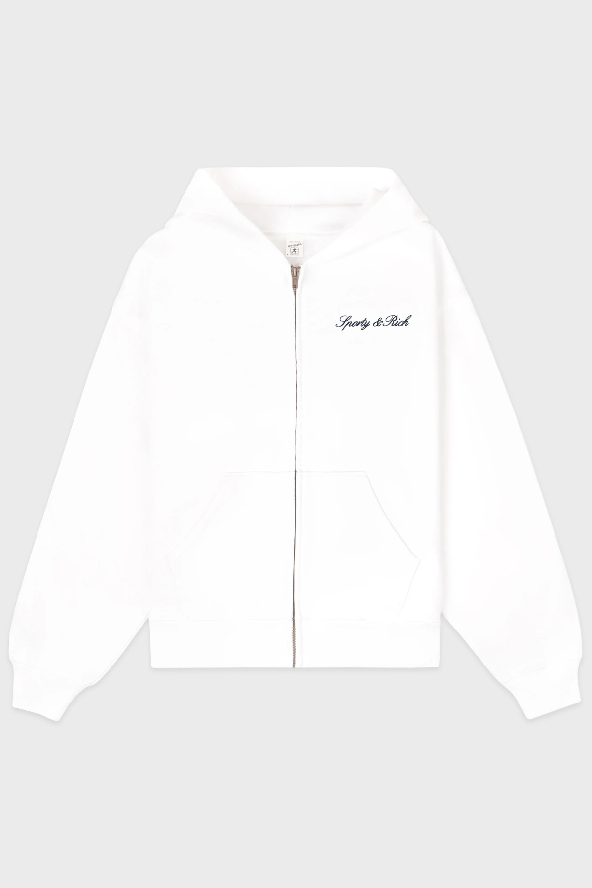 Sporty & Rich Signature Logo Embroidered Zip Hoodie - White Light Navy