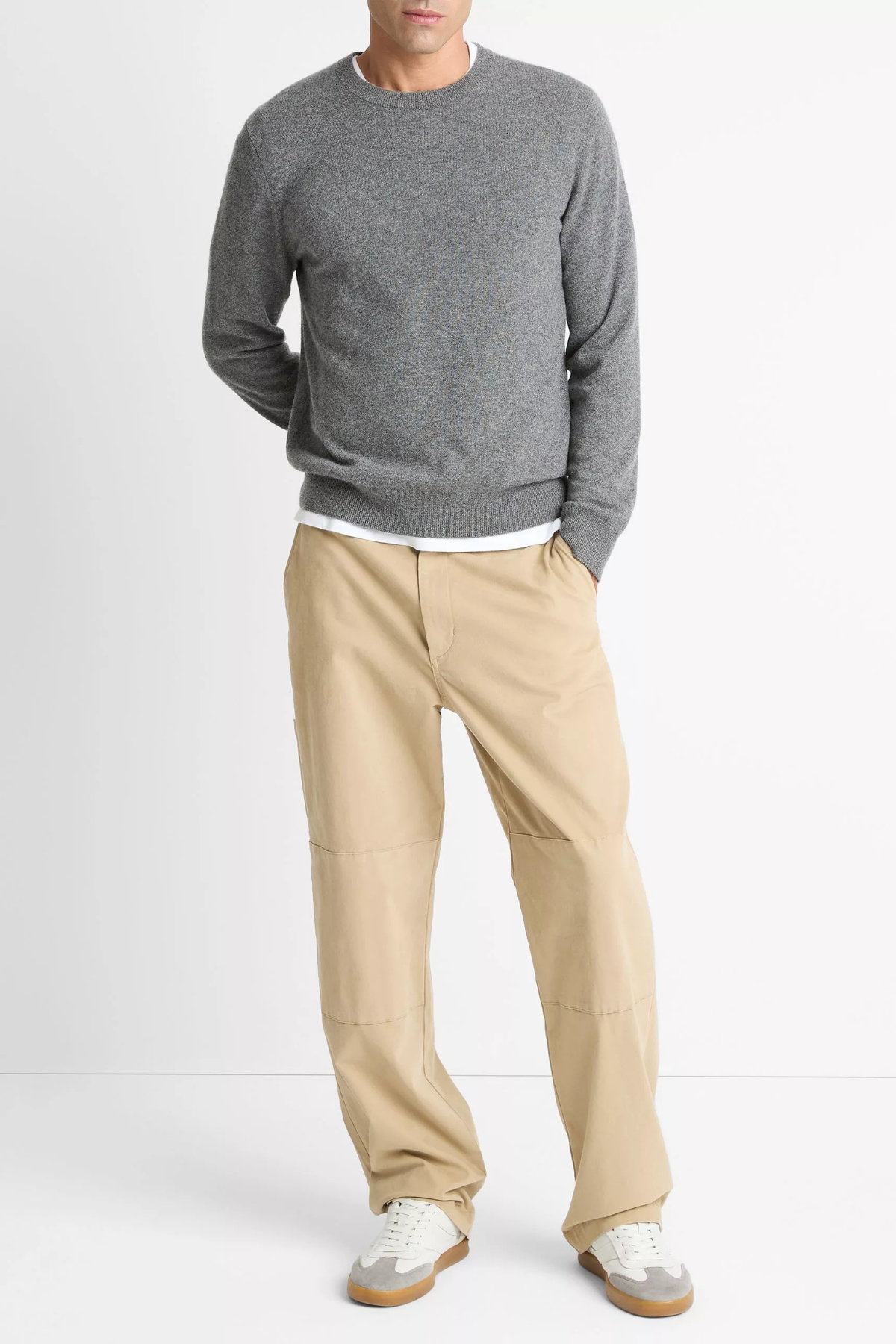 Vince Men's Cashmere Crewneck Sweater - Medium Heather Grey