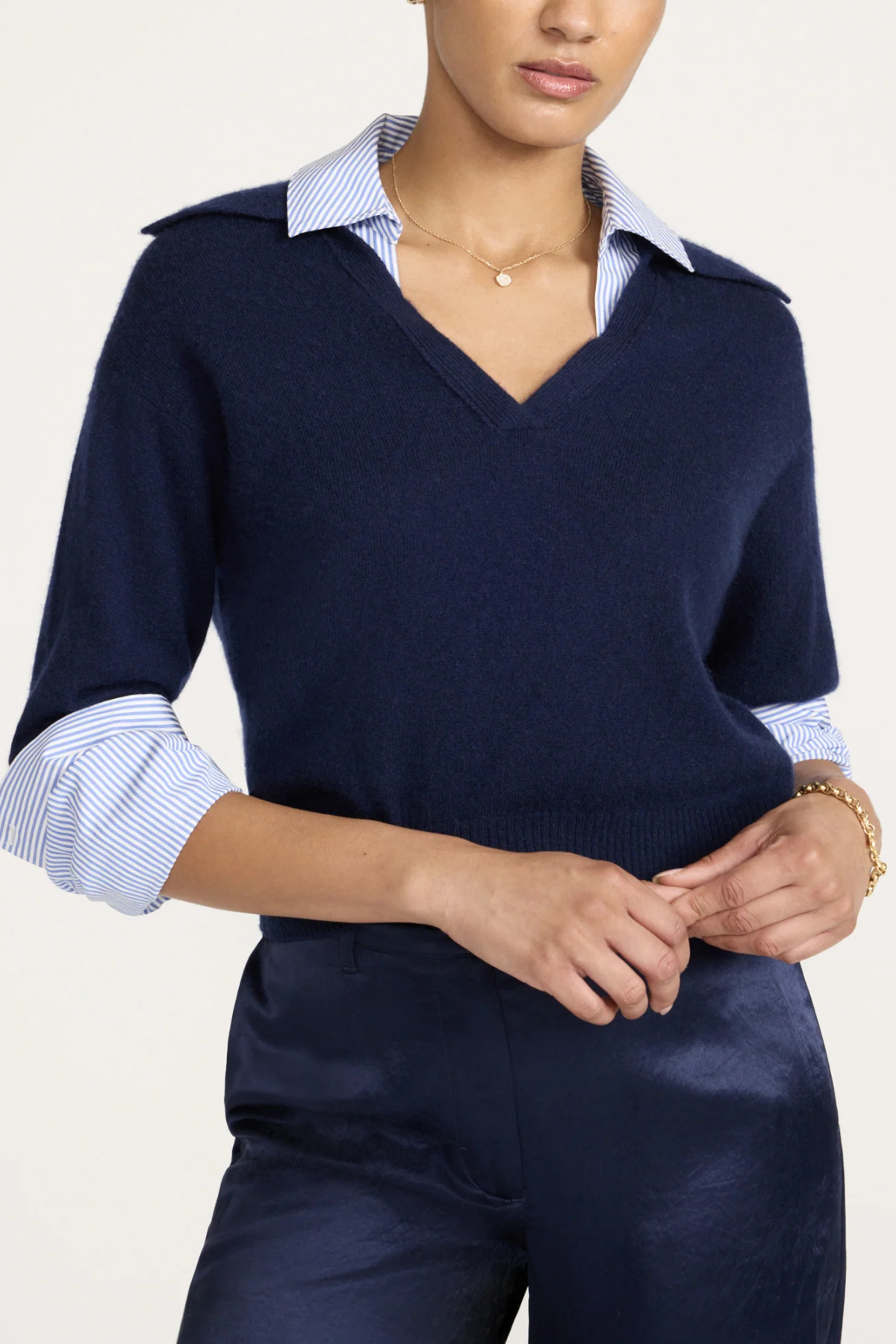 Brochu Walker The Ciara Polo Looker - Navy/ Blue Stripe