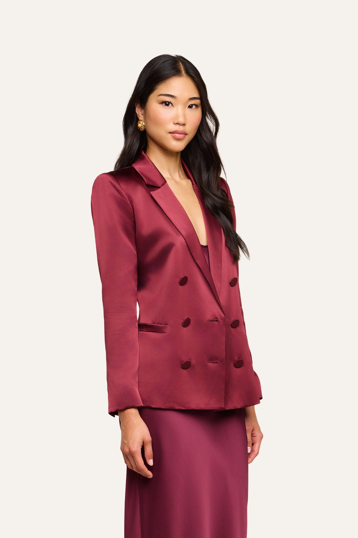 L’AGENCE Sena Silk Blazer - Merlot Red